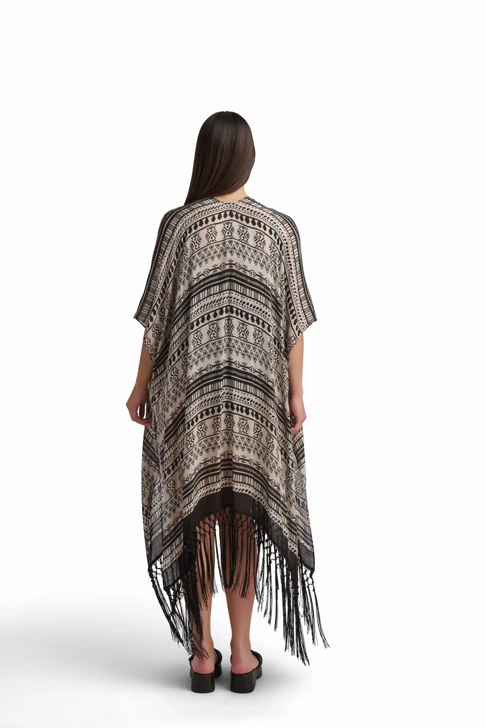 Geometric Fringe Viscose Kimono - Image 4