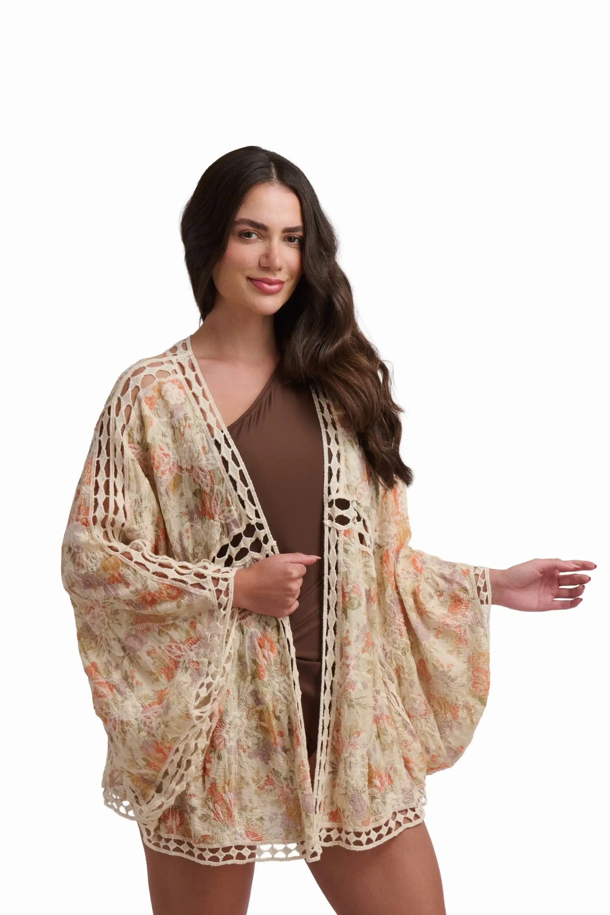 Beige Floral Kimono - Image 3