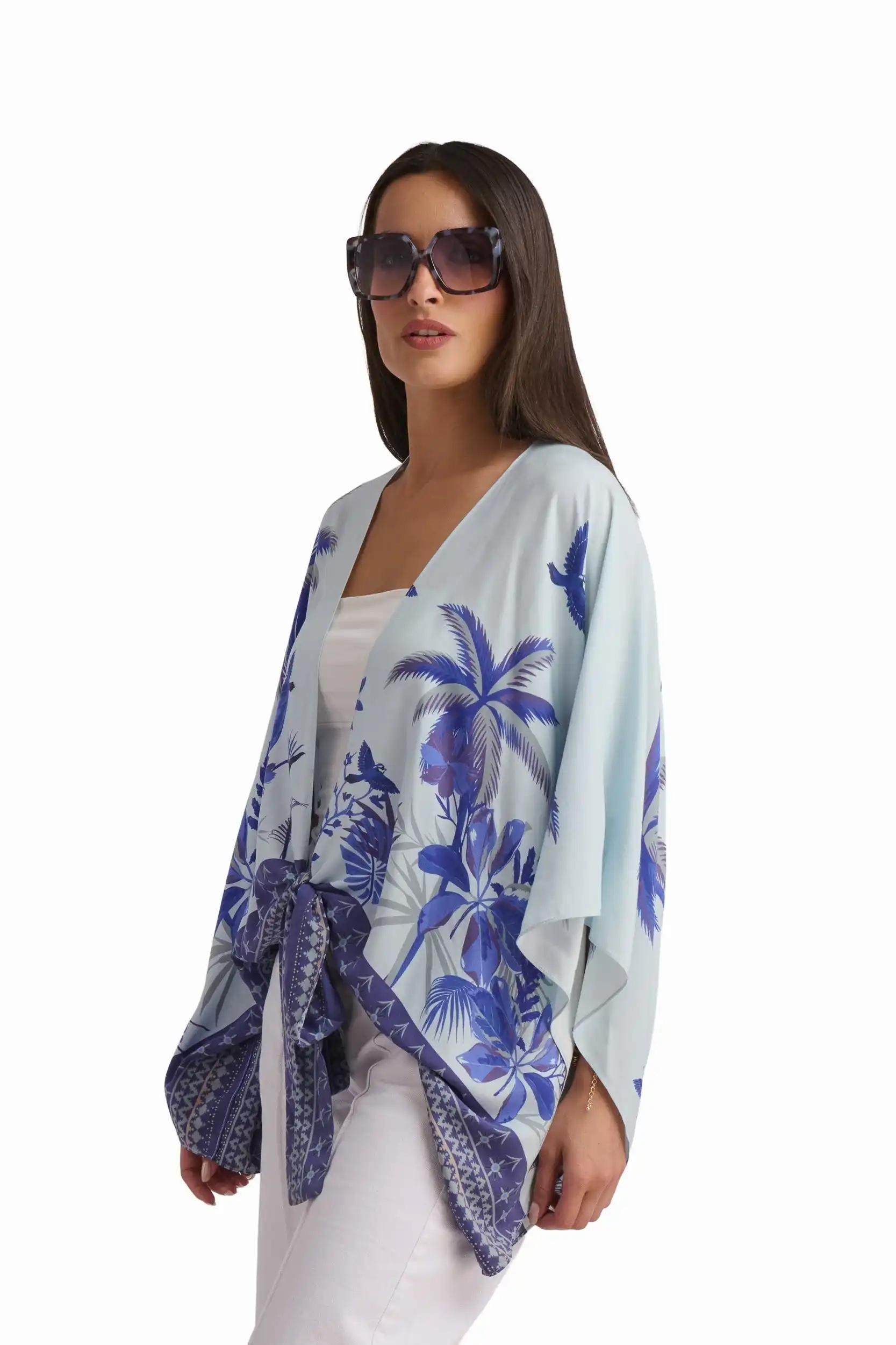 Tropical Palm Print Viscose Kimono - Image 3