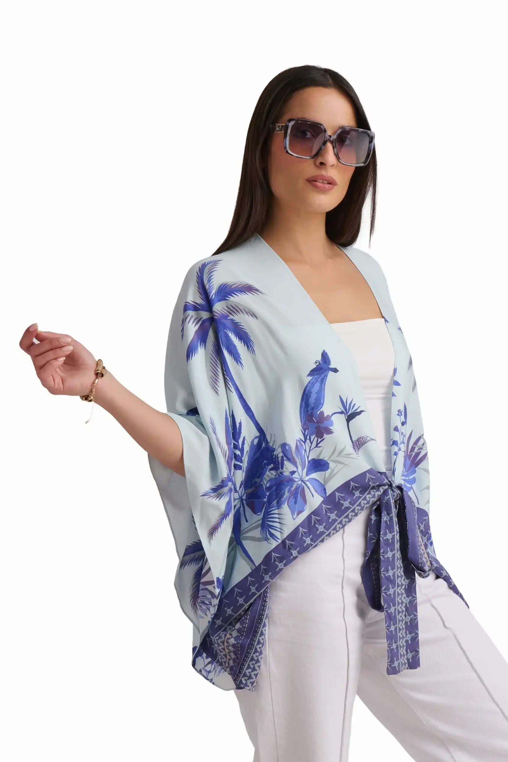 Tropical Palm Print Viscose Kimono - Image 4