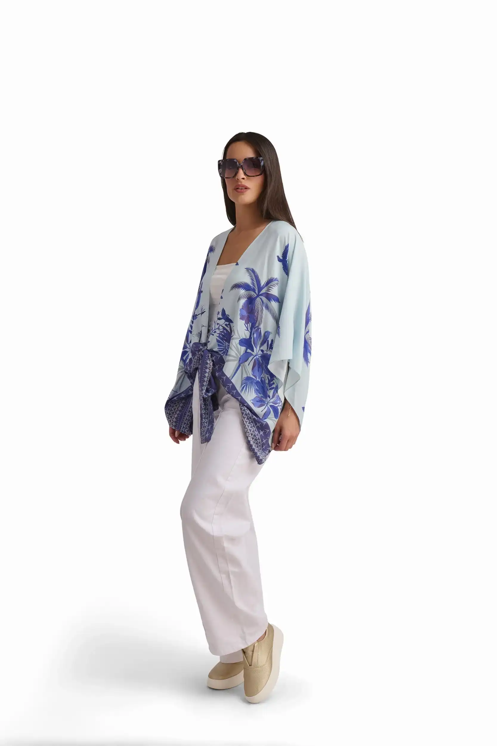 Tropical Palm Print Viscose Kimono - Image 5
