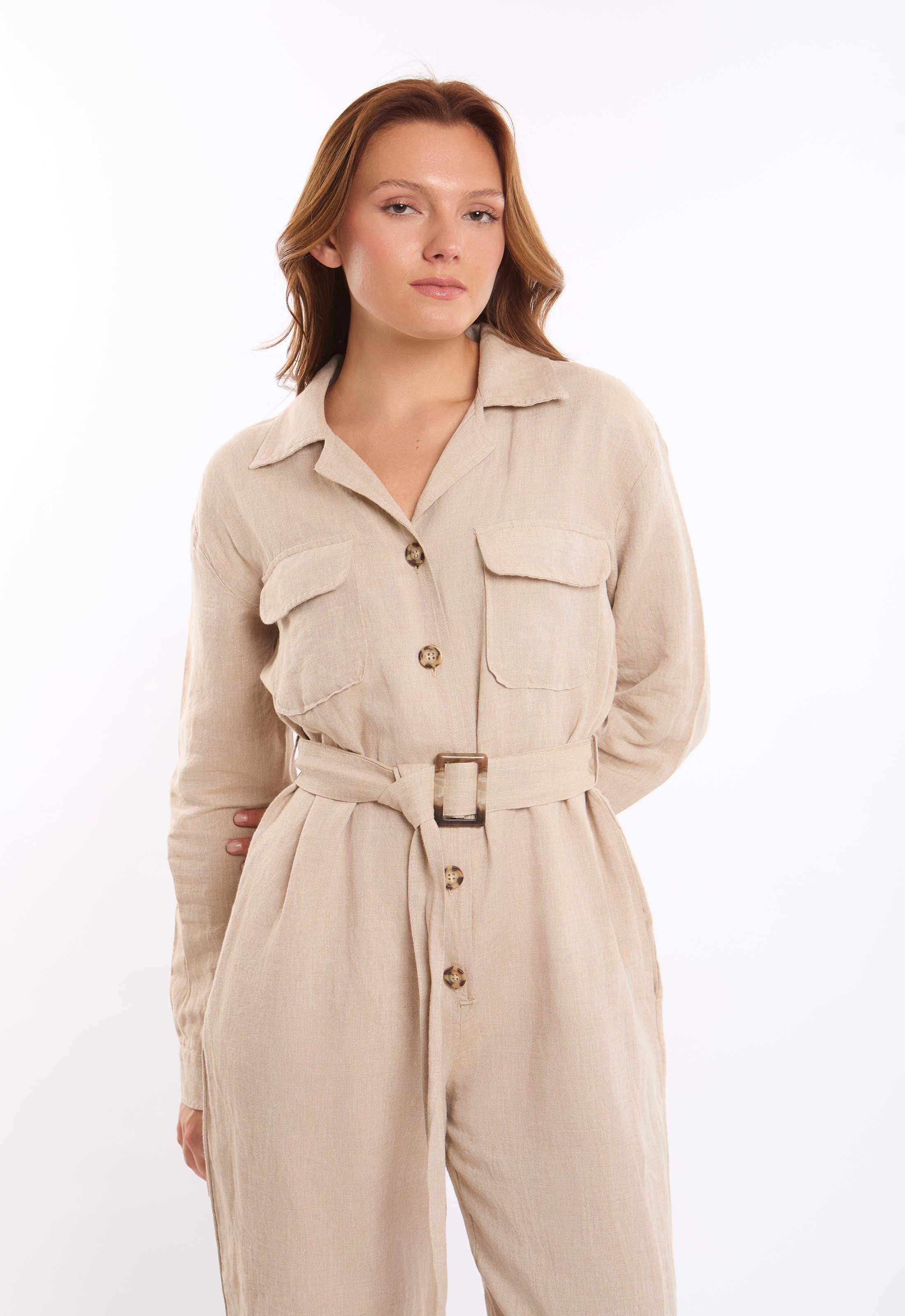 Buttons Down Textured Jumpsuit with Belt - Image 5