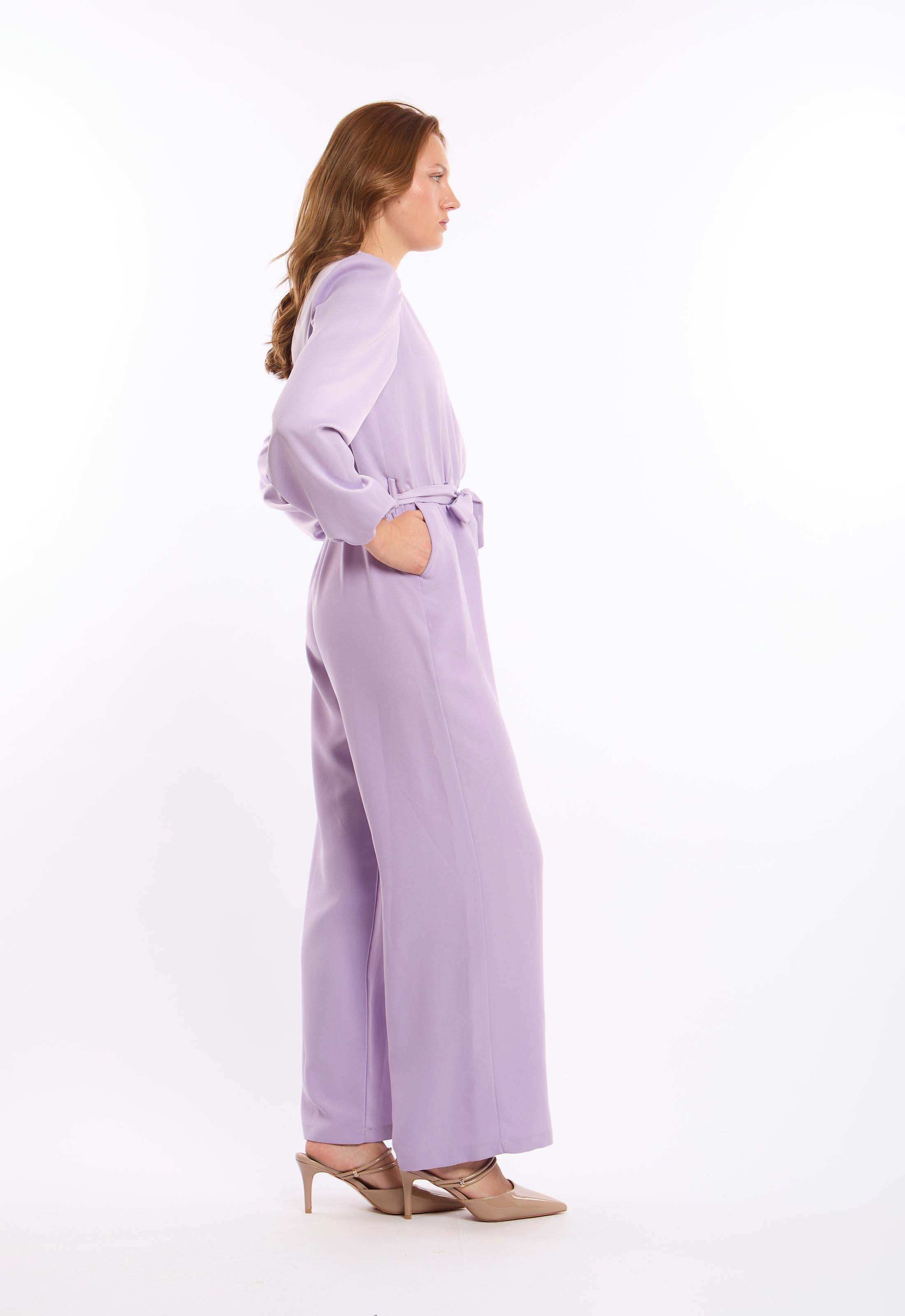 Long Sleeves V-Neck Jumsuit with Tie Waist - Image 3