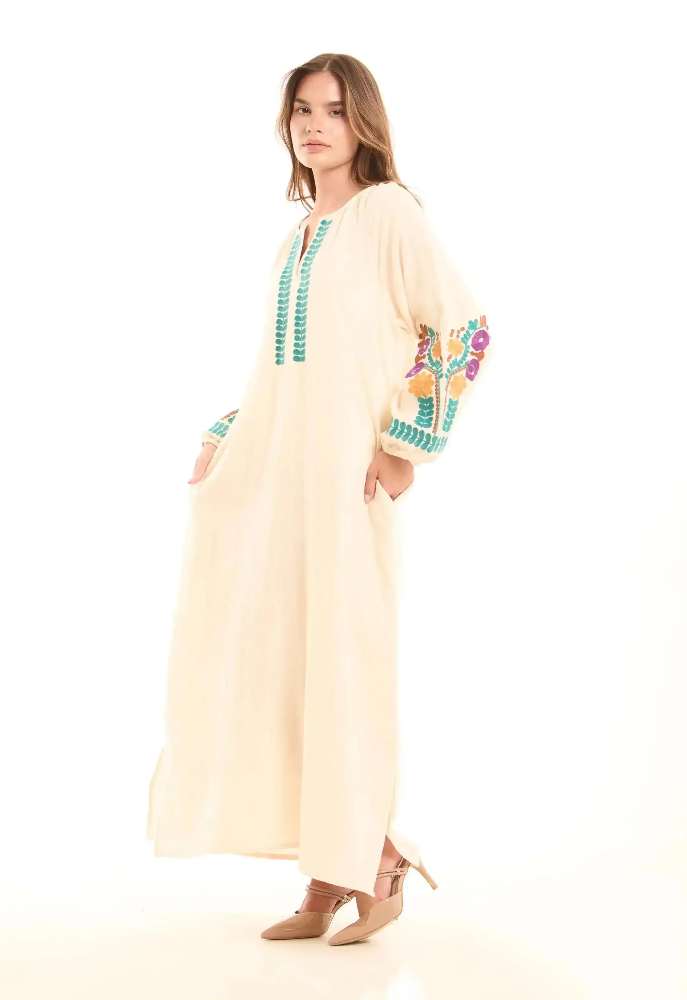 Colorful Embroidered Flory Comfy Maxi Dress - Image 2