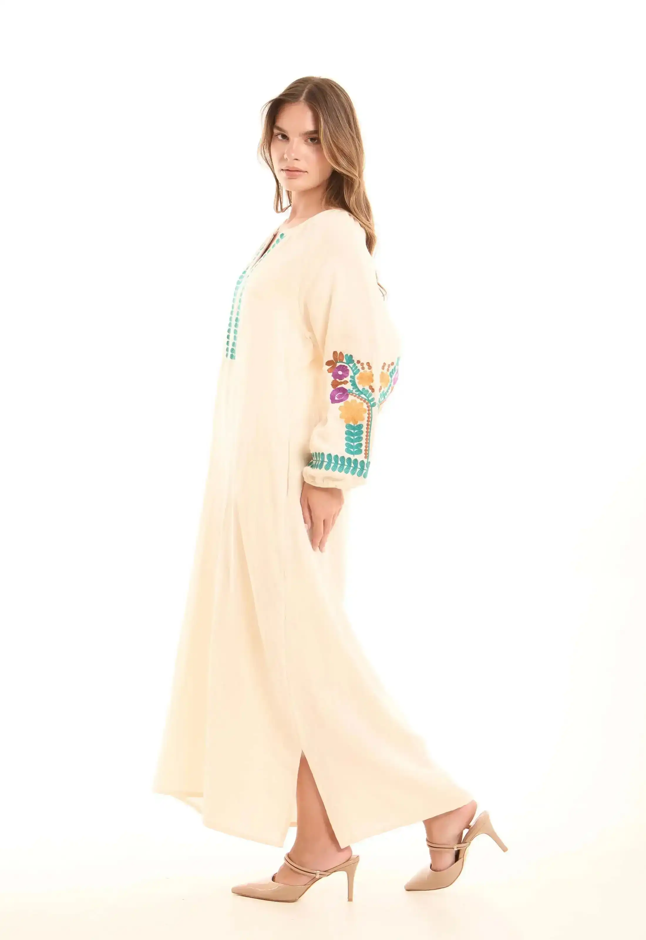 Colorful Embroidered Flory Comfy Maxi Dress - Image 4