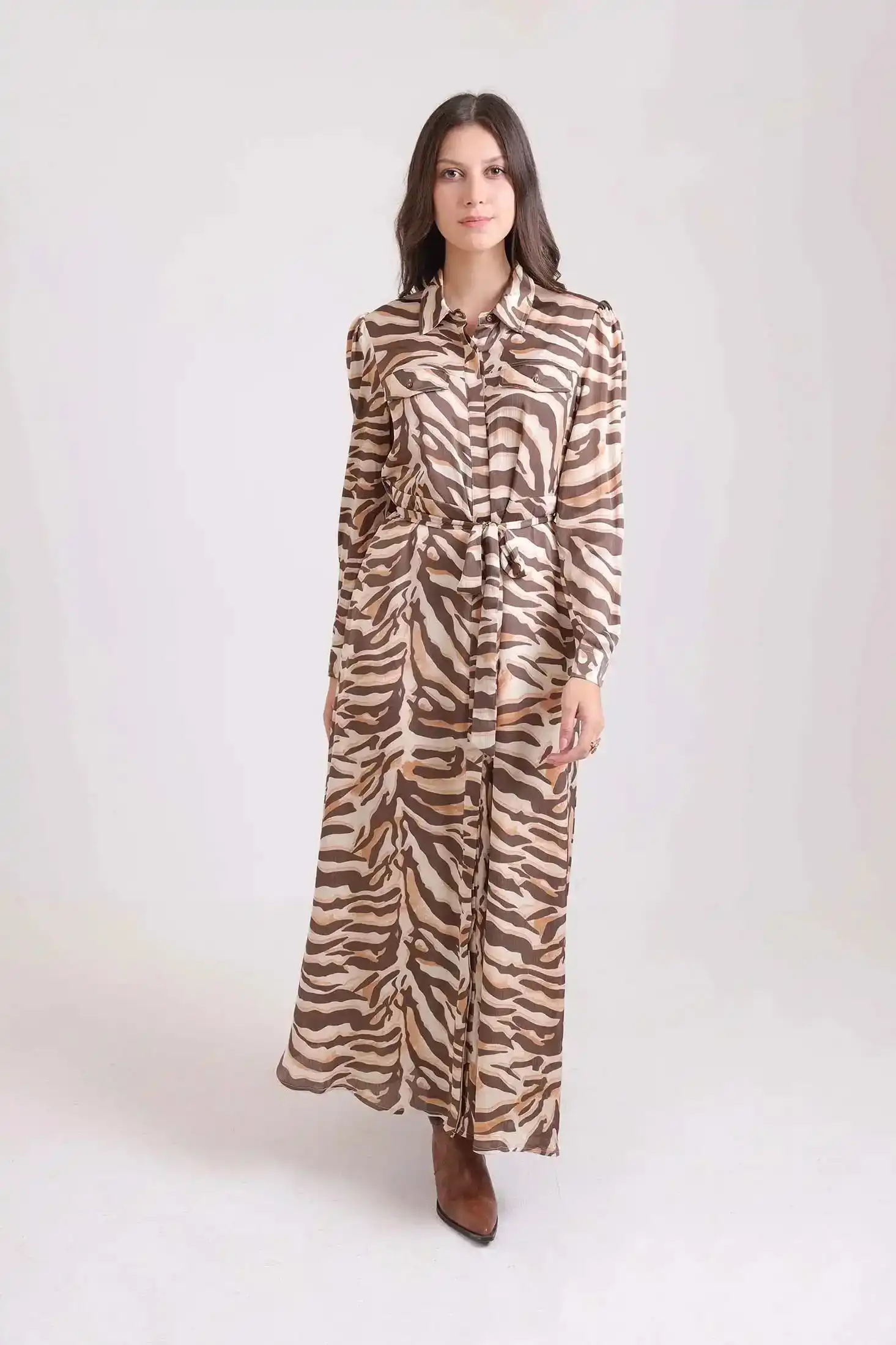 Maxi Zebra Dress with Drawstring Waist - Image 3