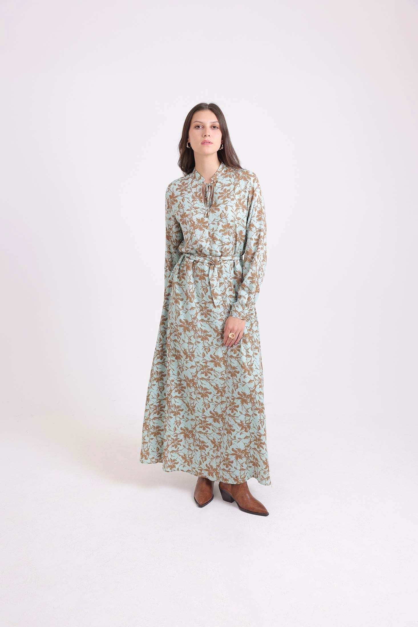 Floral Maxi Dress with Lace-Up Neck - Image 3