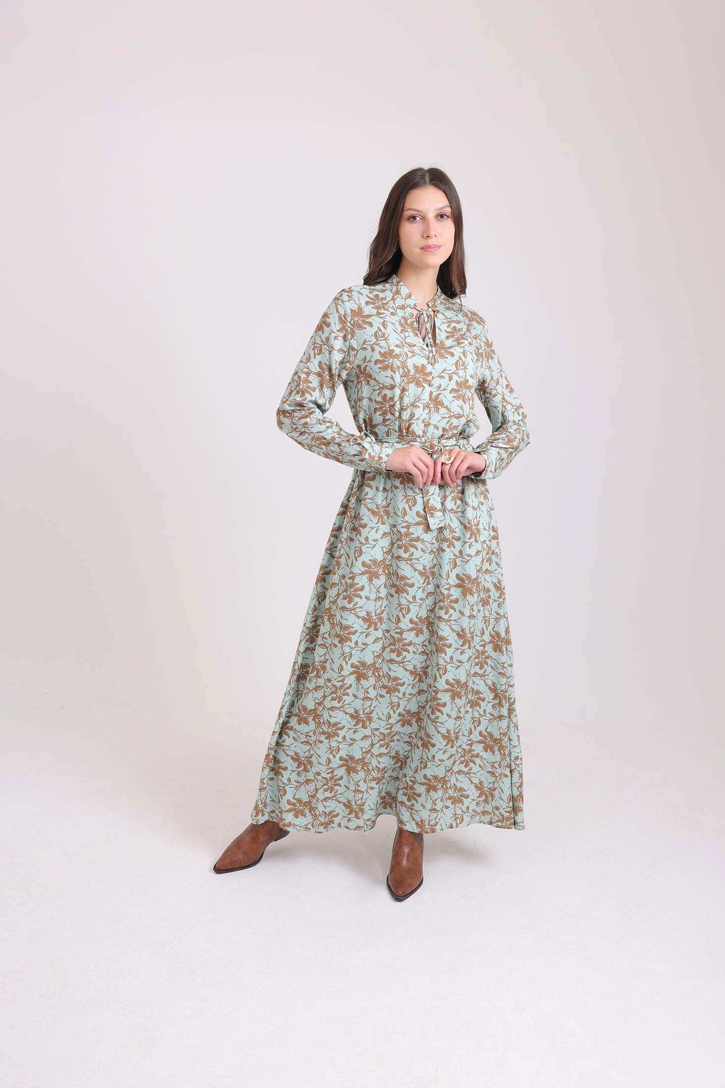 Floral Maxi Dress with Lace-Up Neck - Image 4