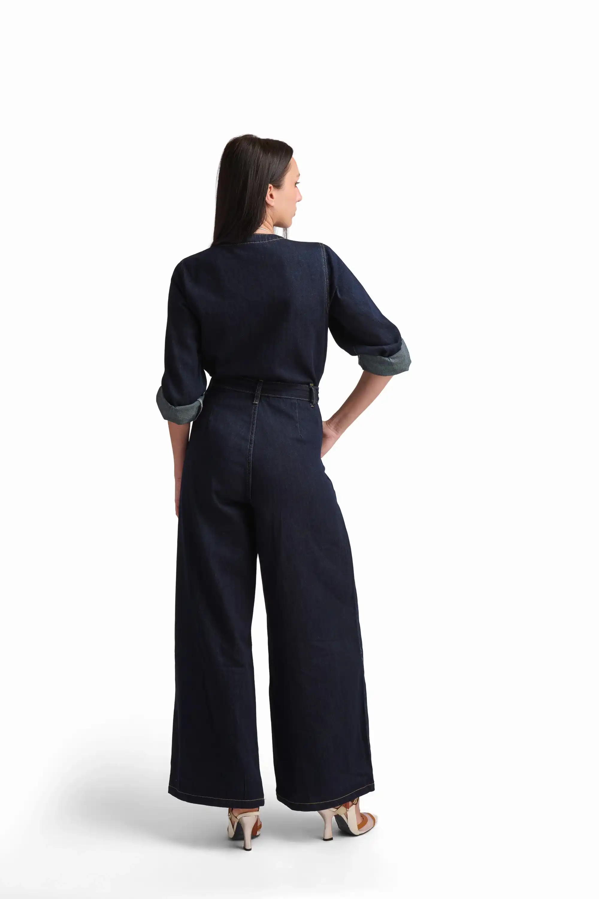 Belted Denim Wide-Leg Jumpsuit - Image 4