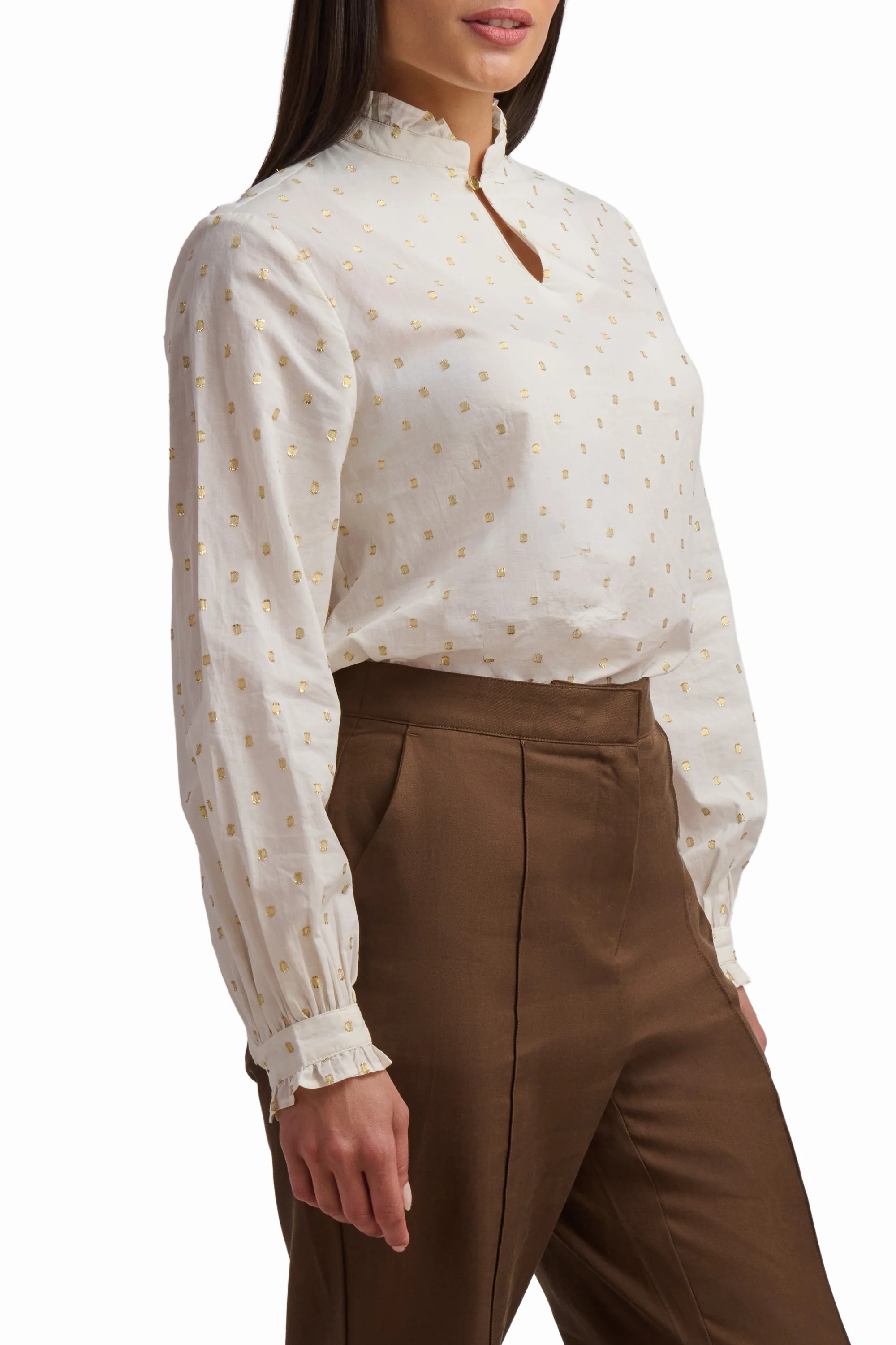 Cream Blouse with Metallic Dots - Image 2