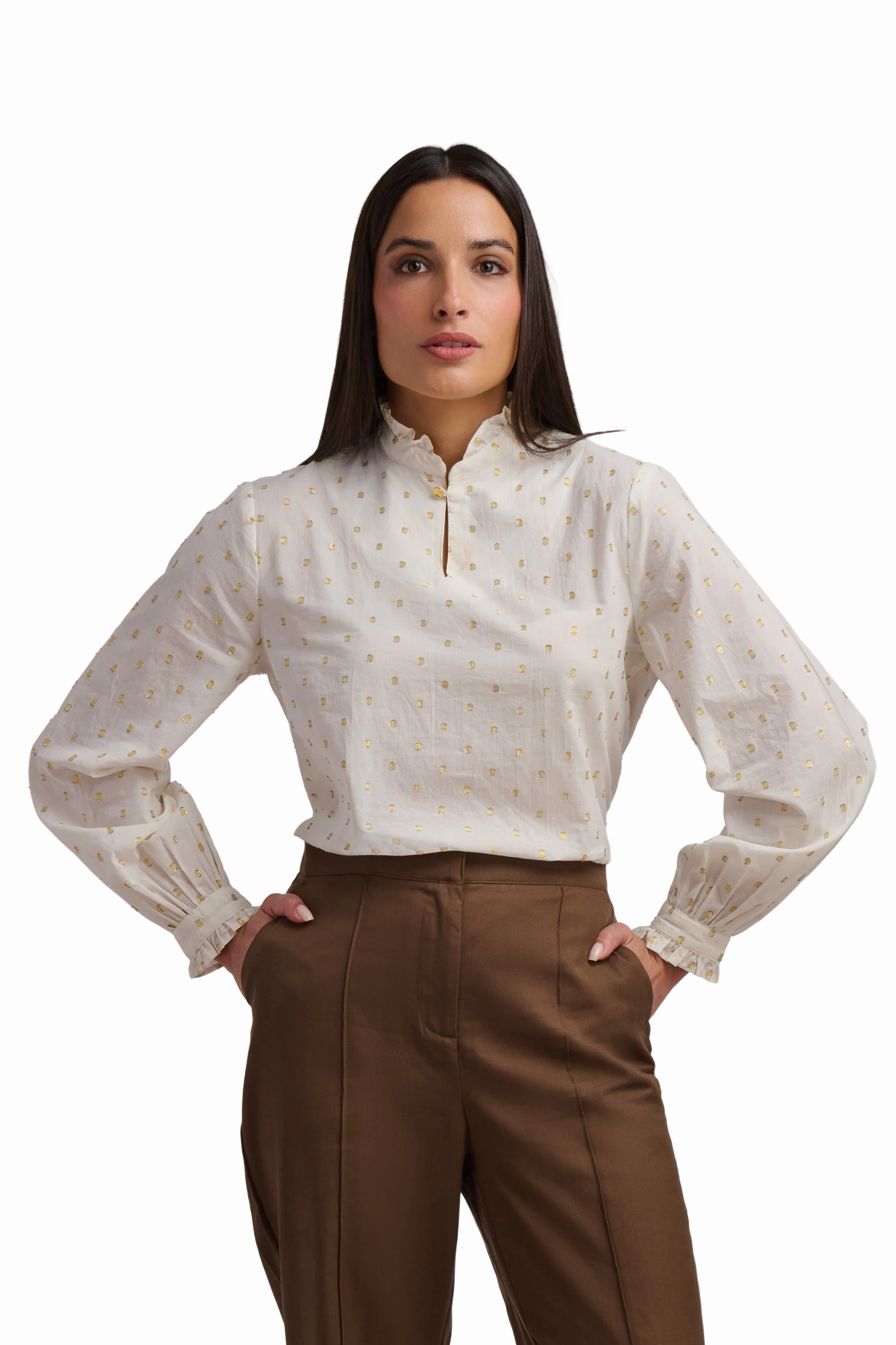 Cream Blouse with Metallic Dots - Image 3