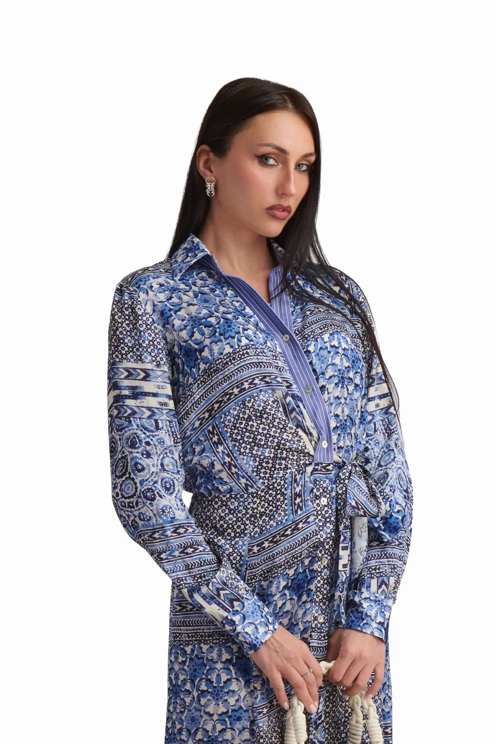 Blue Patchwork Maxi Dress - Image 3