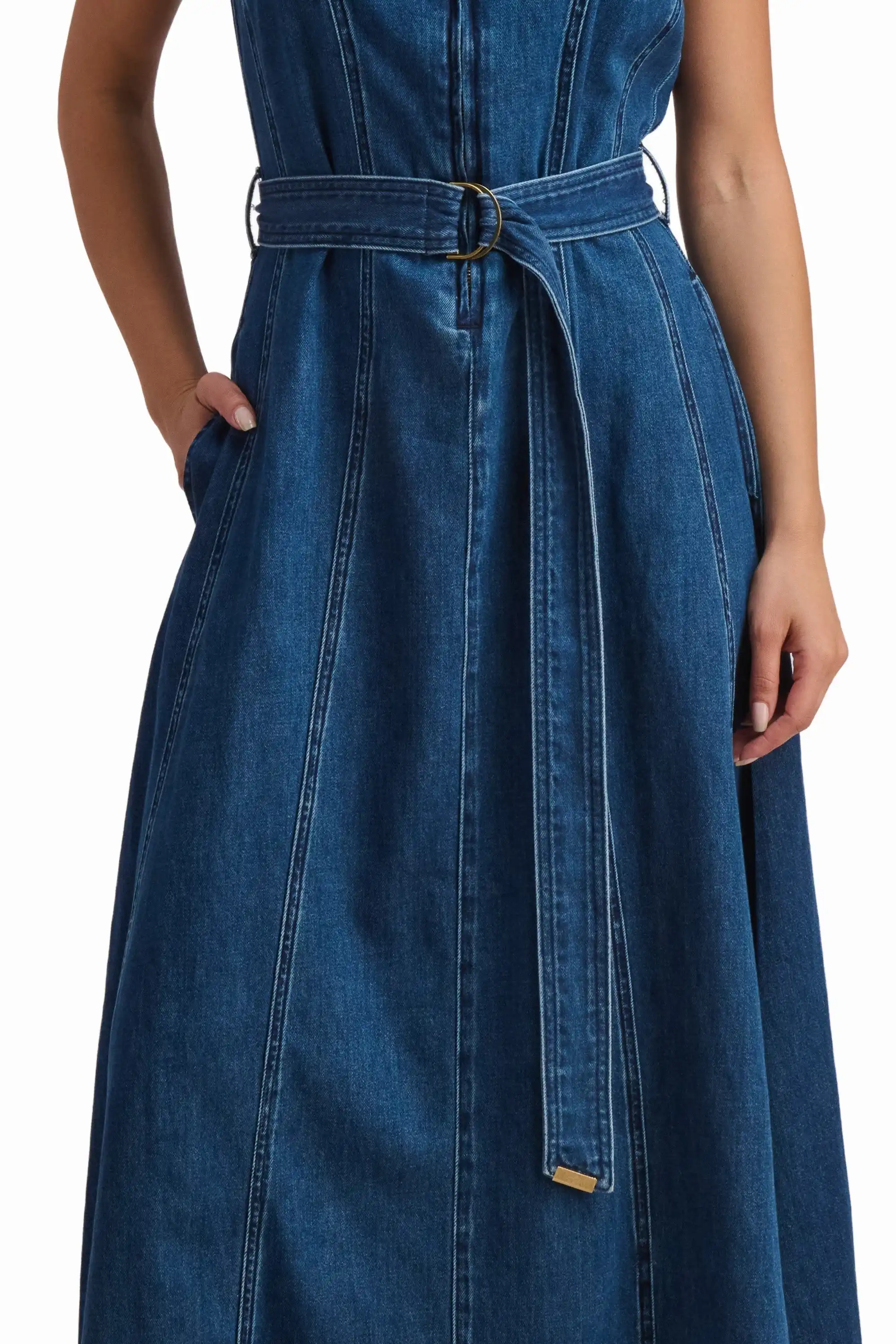 Indigo Belted Denim Maxi Dress - Image 2