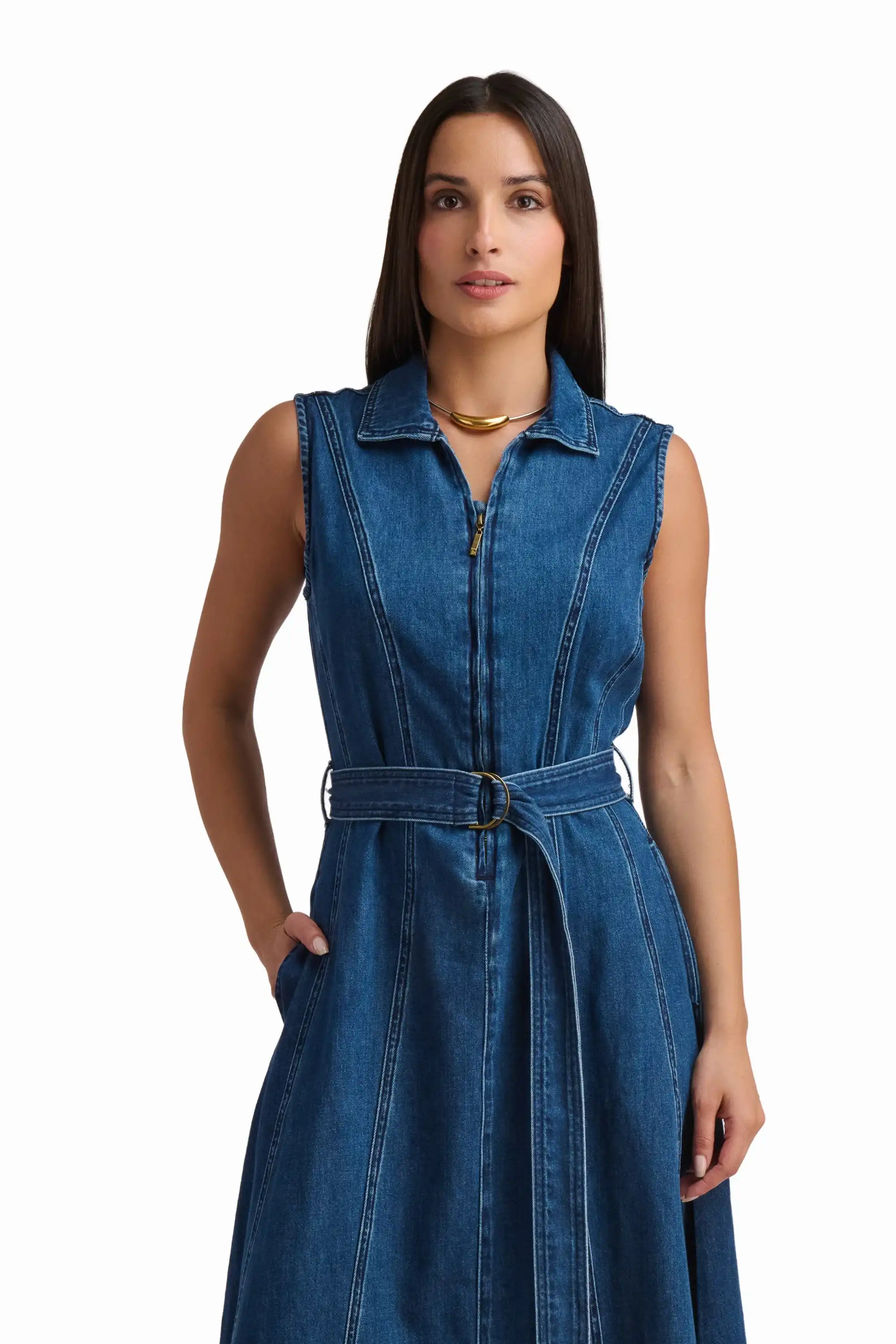 Indigo Belted Denim Maxi Dress - Image 3