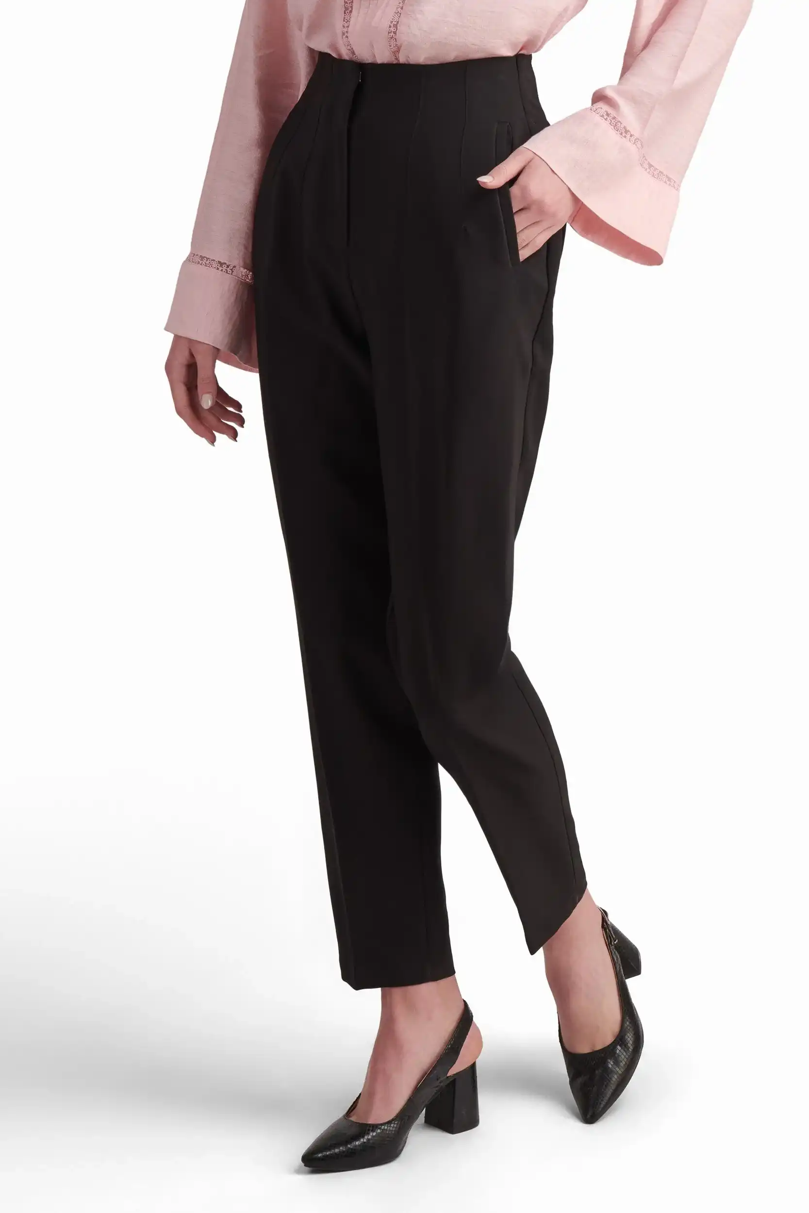 Black Tailored High-Waist Pants - Image 2