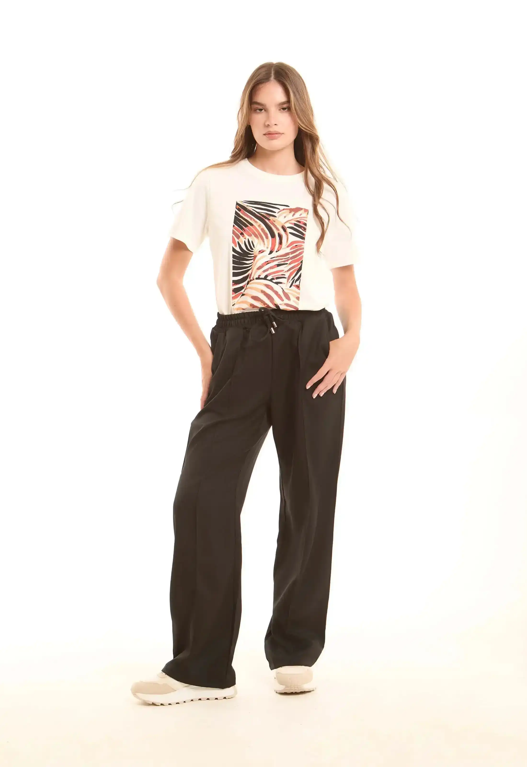Black Wide-Leg Pants with Front Seam