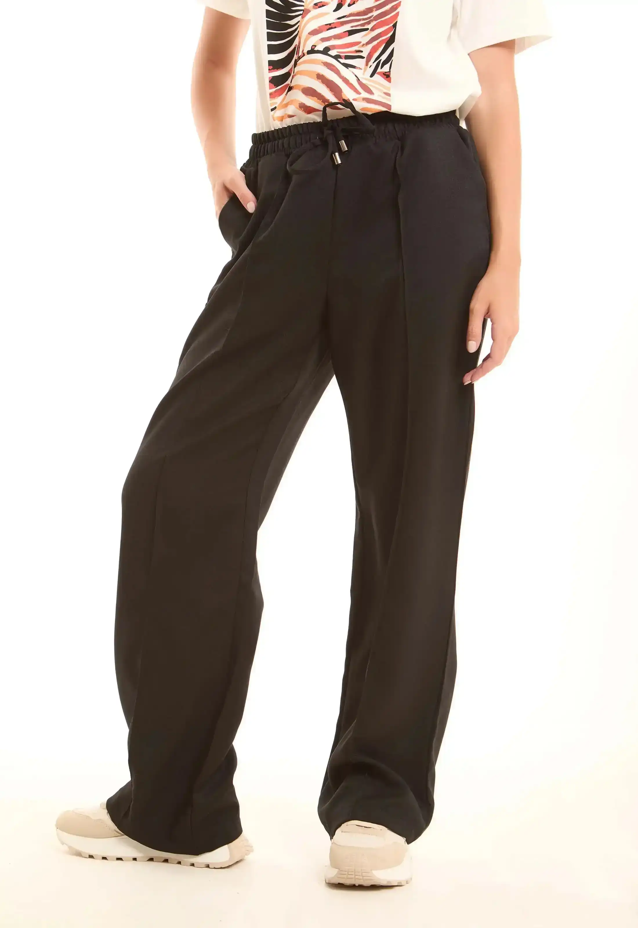 Black Wide-Leg Pants with Front Seam - Image 3