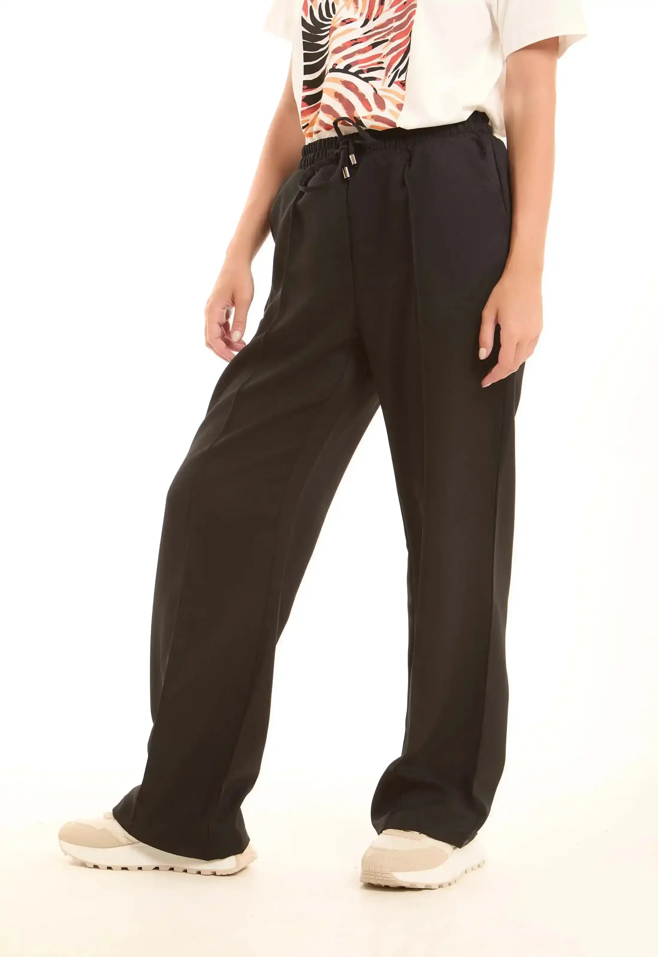 Black Wide-Leg Pants with Front Seam - Image 4