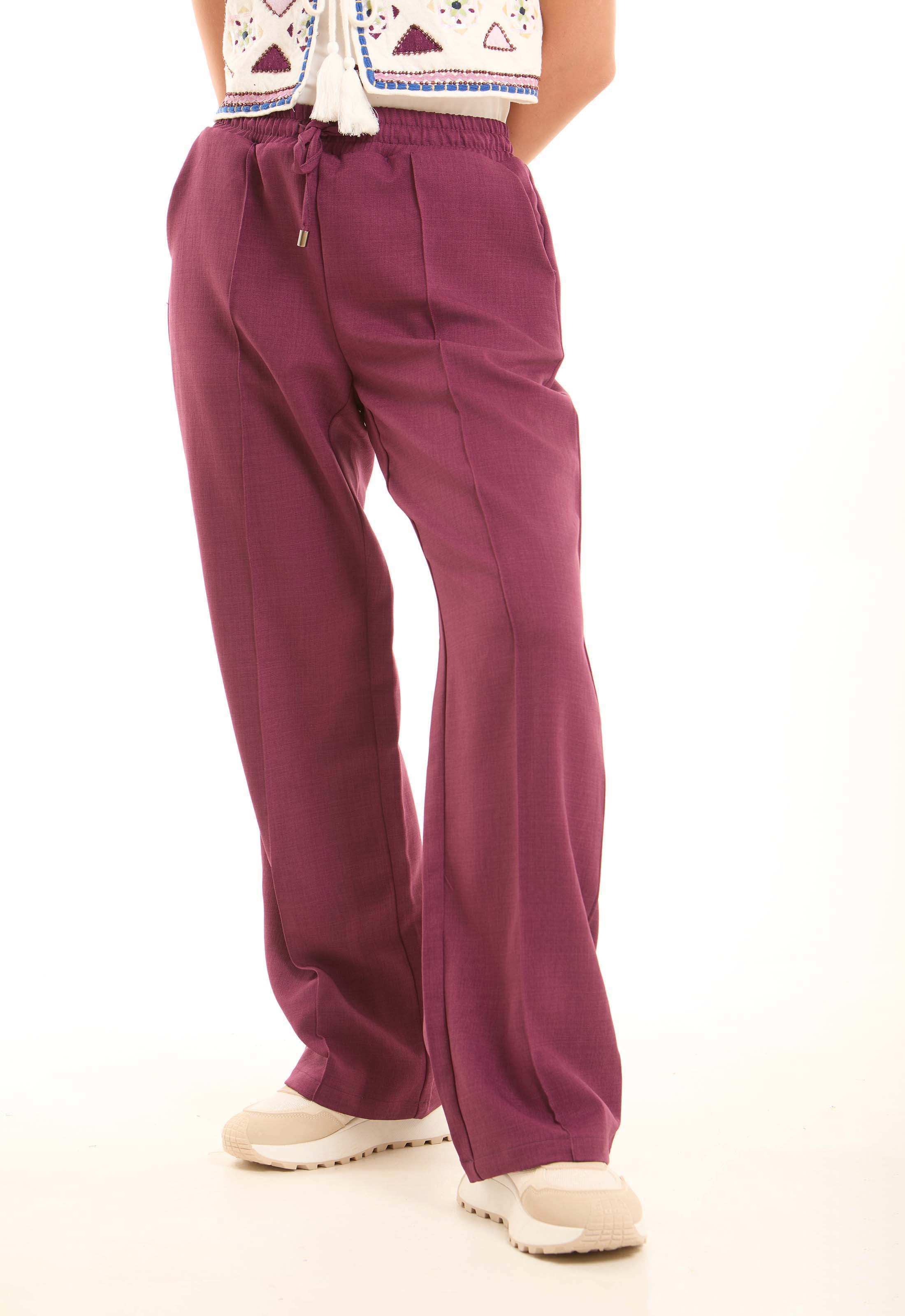 Wide-Leg Polyester Pants with Front Seam - Image 3