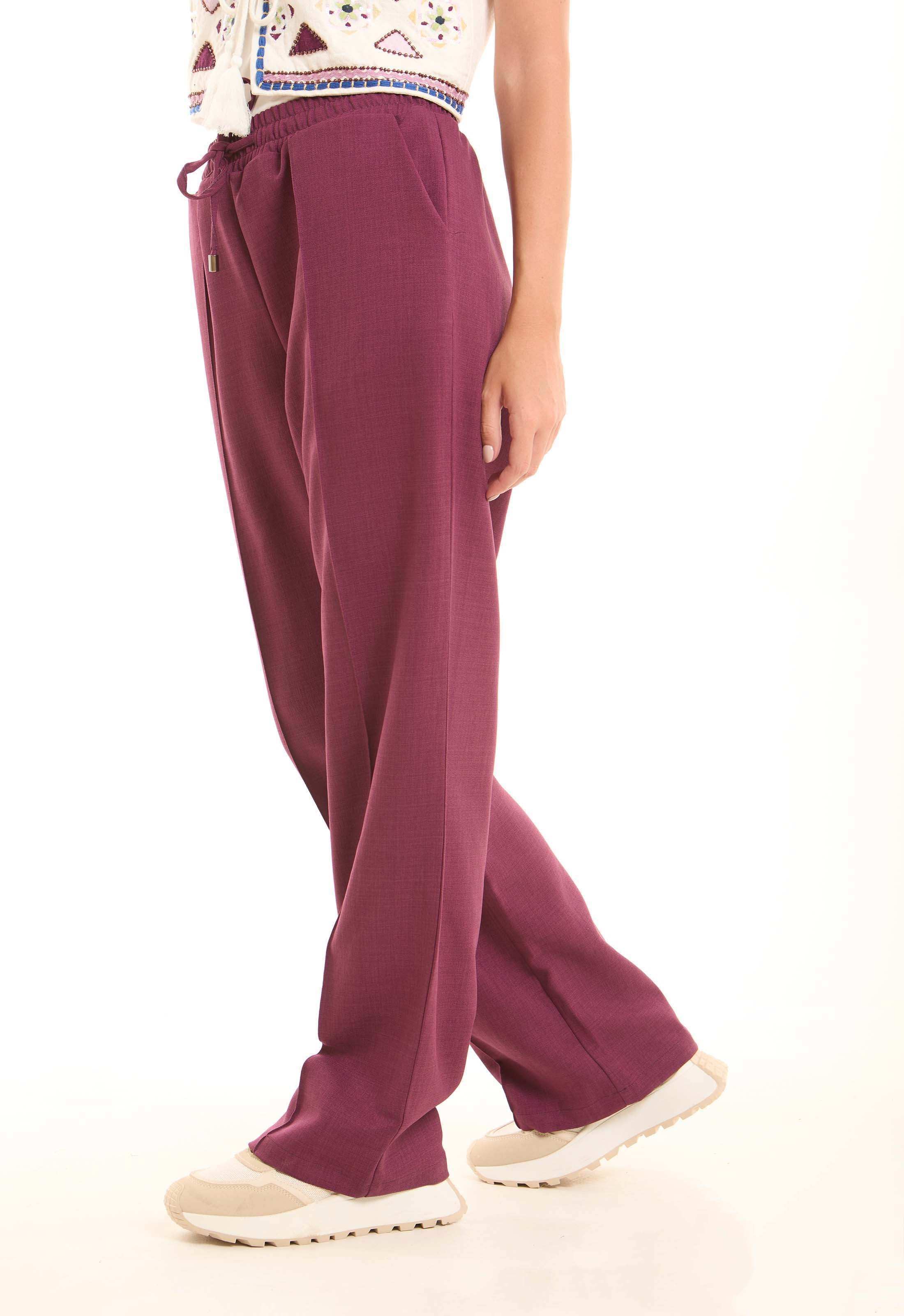 Wide-Leg Polyester Pants with Front Seam - Image 5