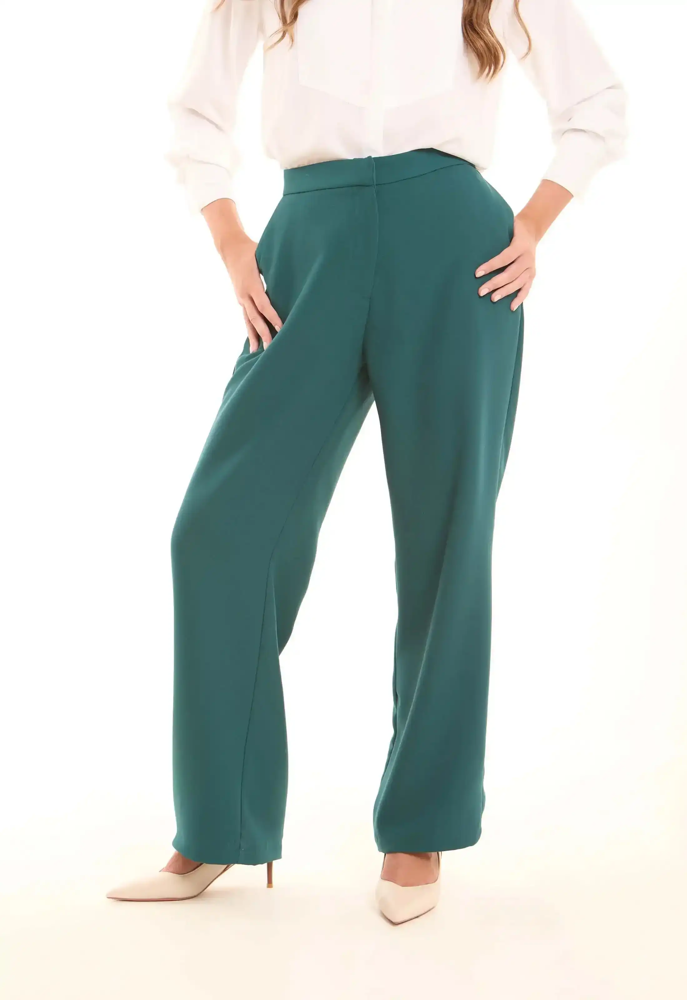 Petrol Green High-Waist Straight Trousers - Image 2