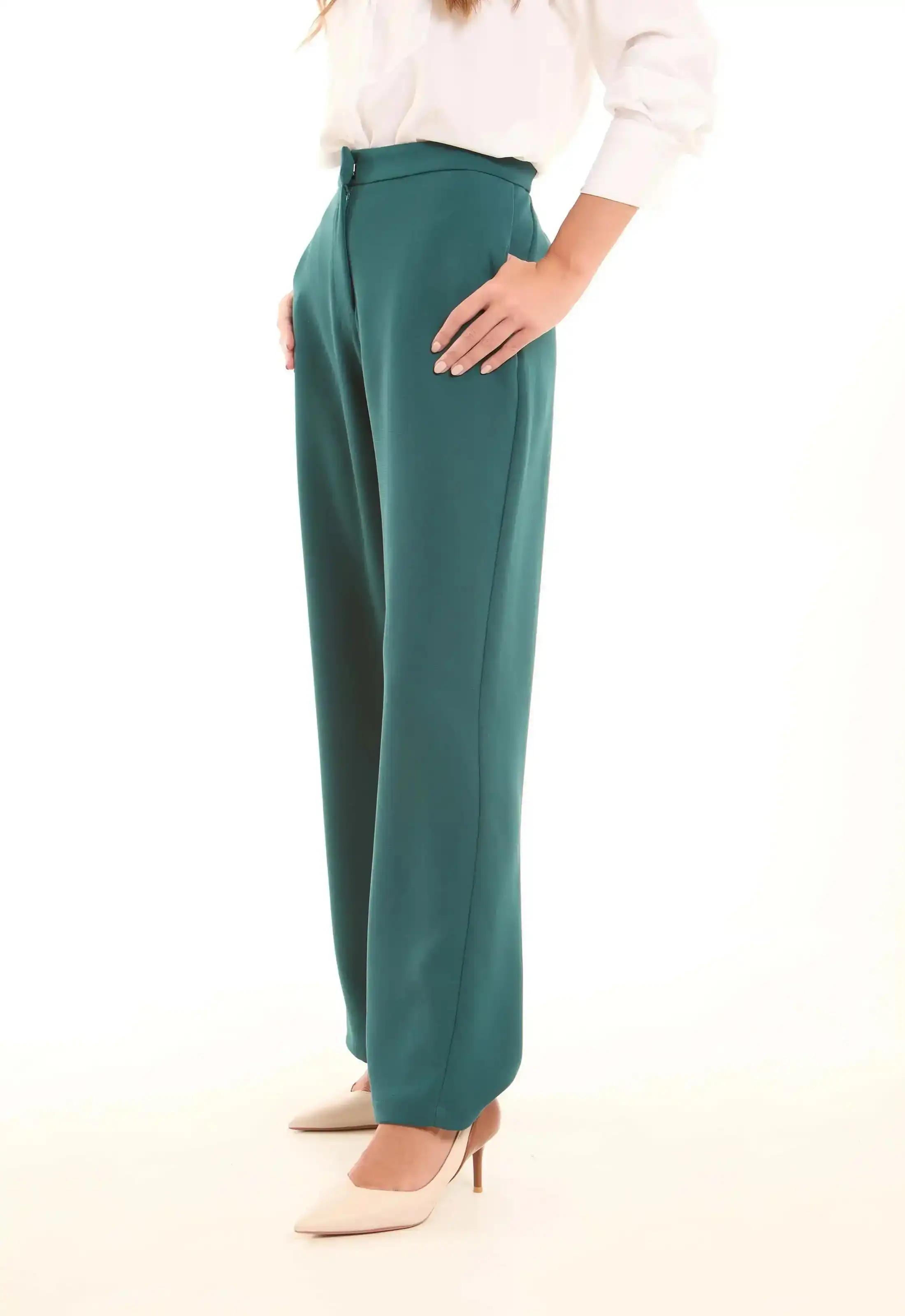 Petrol Green High-Waist Straight Trousers - Image 3