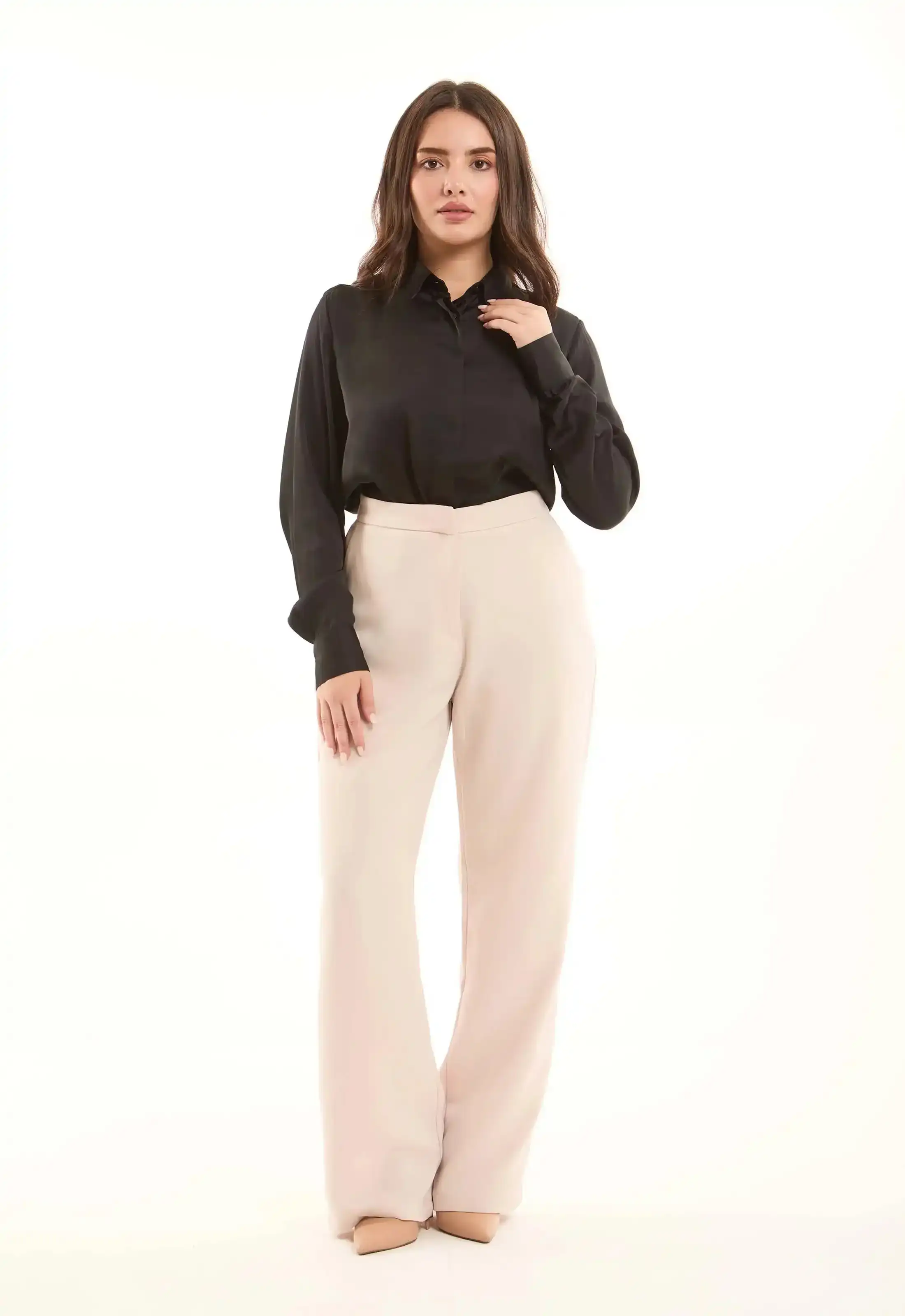 Light Beige High-Rise Trousers