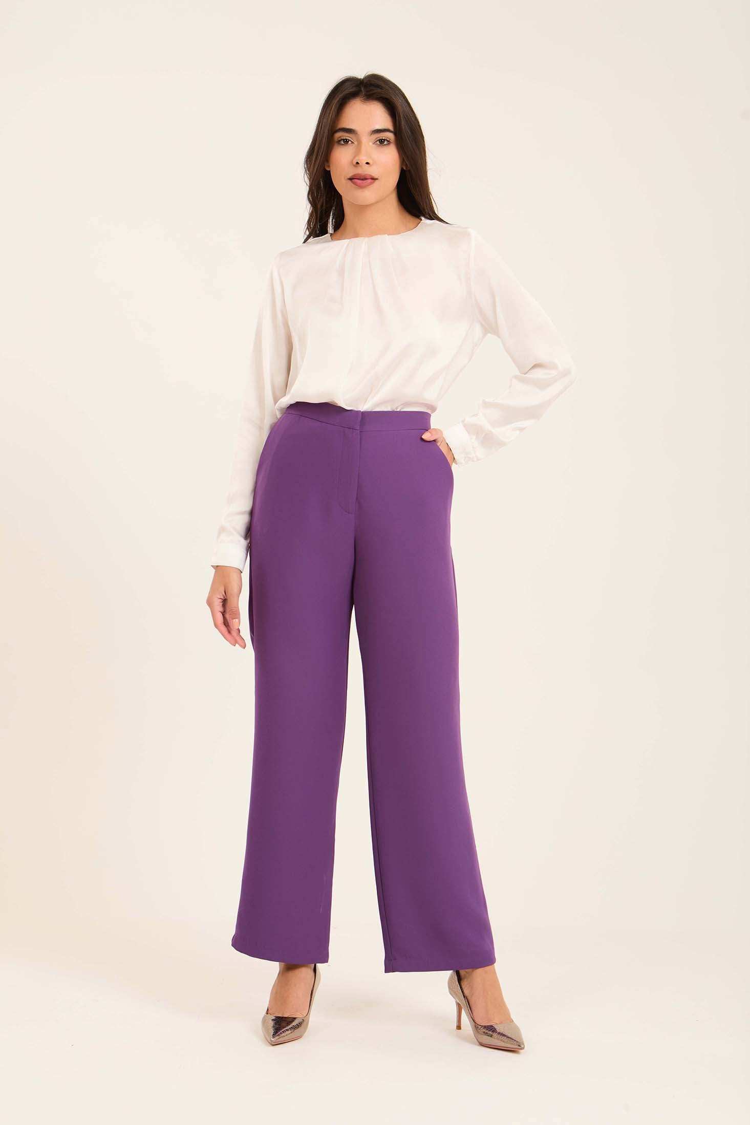 Purple High-Waist Flared Trousers