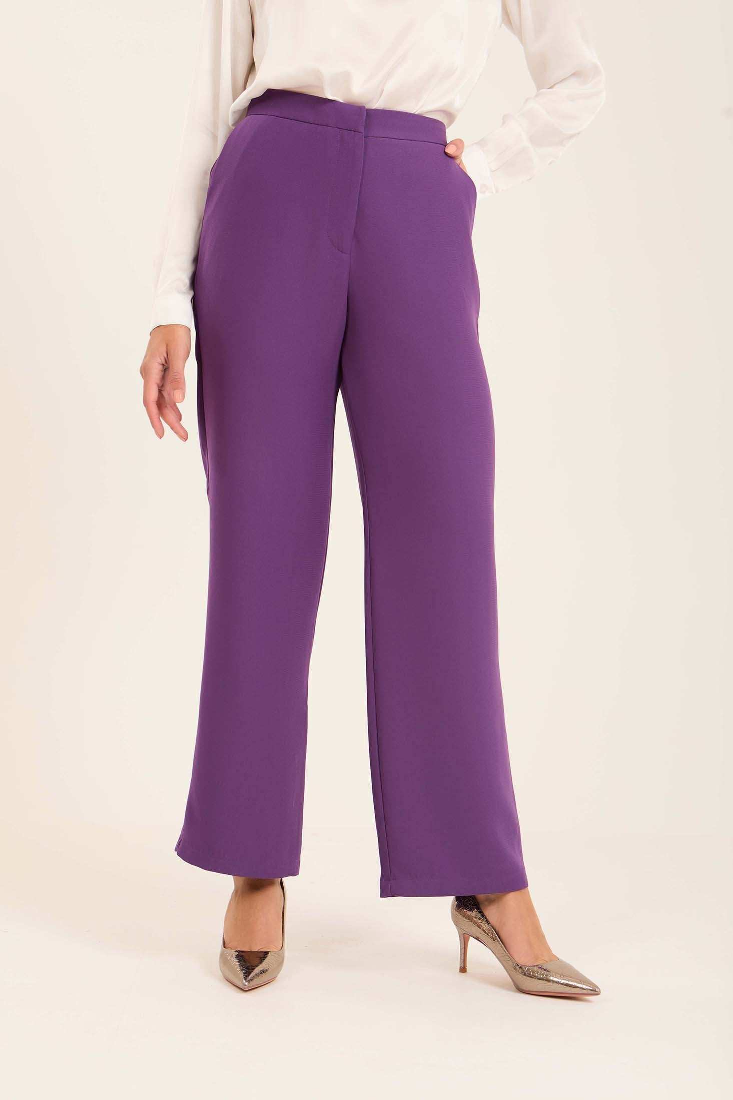 Purple High-Waist Flared Trousers - Image 2