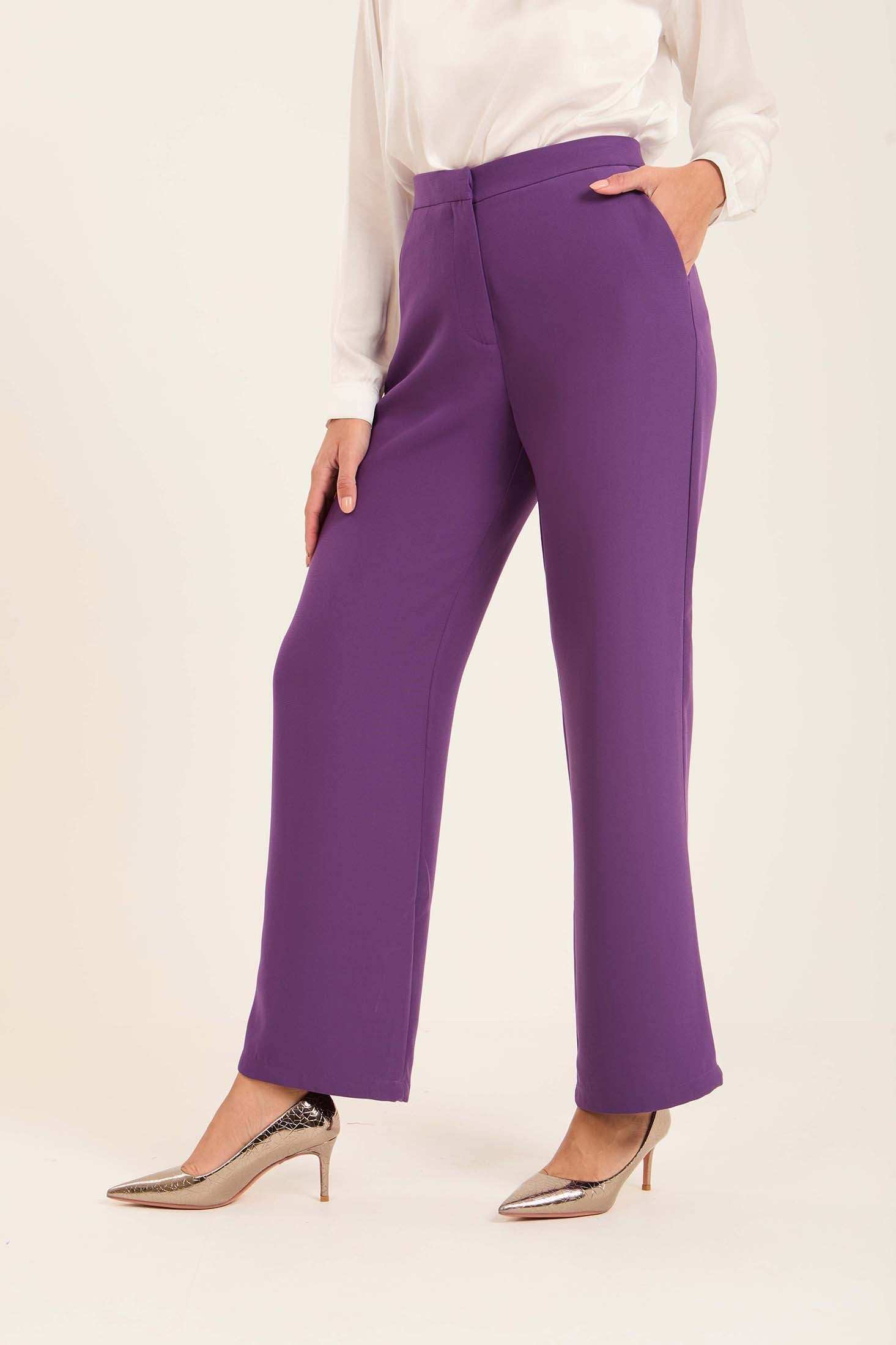 Purple High-Waist Flared Trousers - Image 3