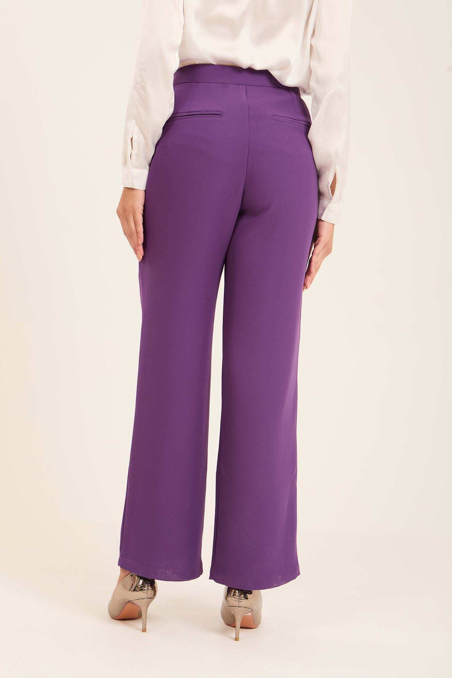Purple High-Waist Flared Trousers - Image 4