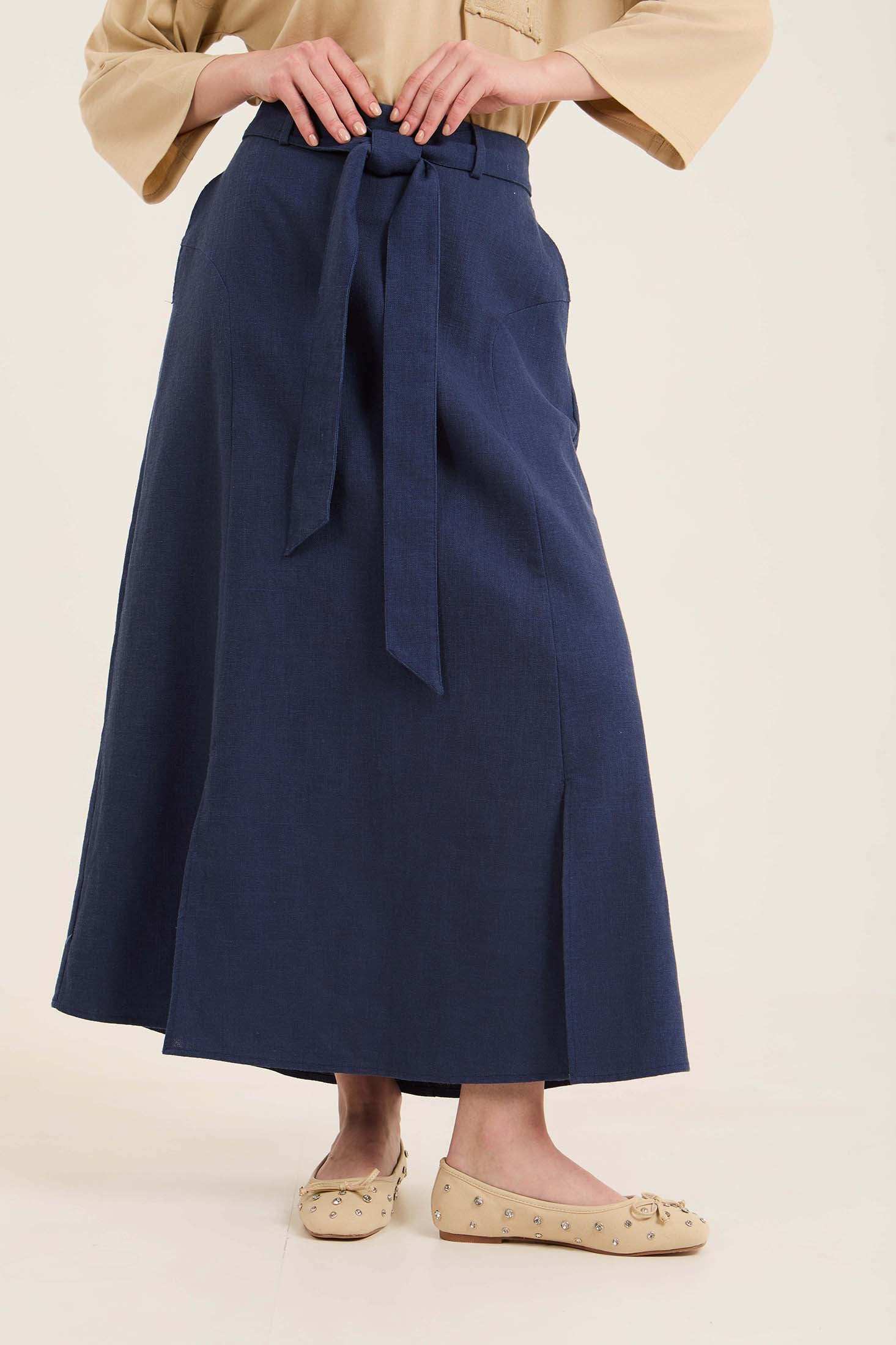 Solid A-Line Skirt with Side Pockets - Image 2