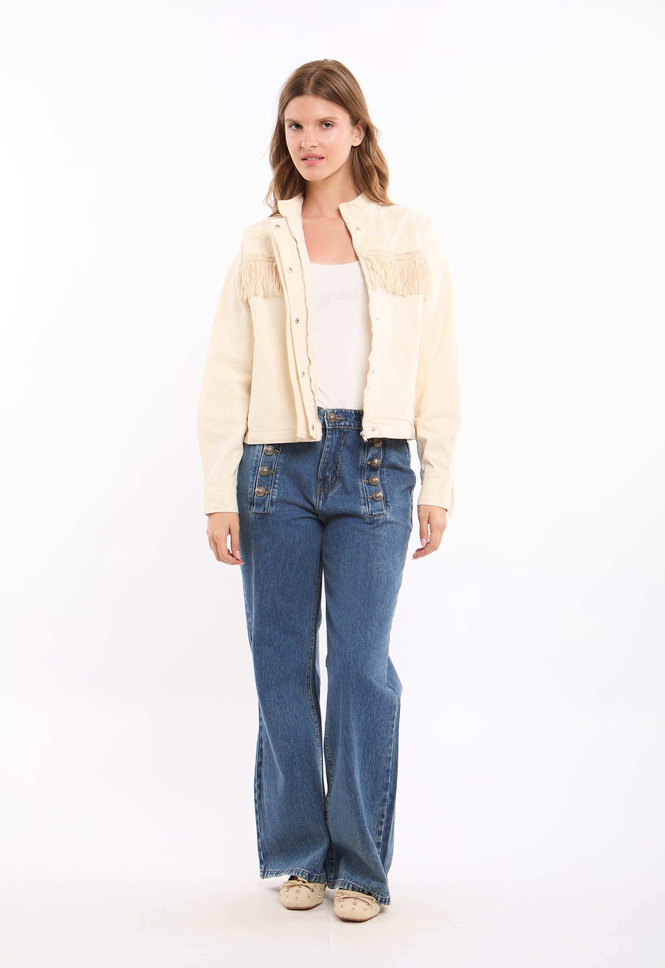 Wide Leg Button Detail Jeans