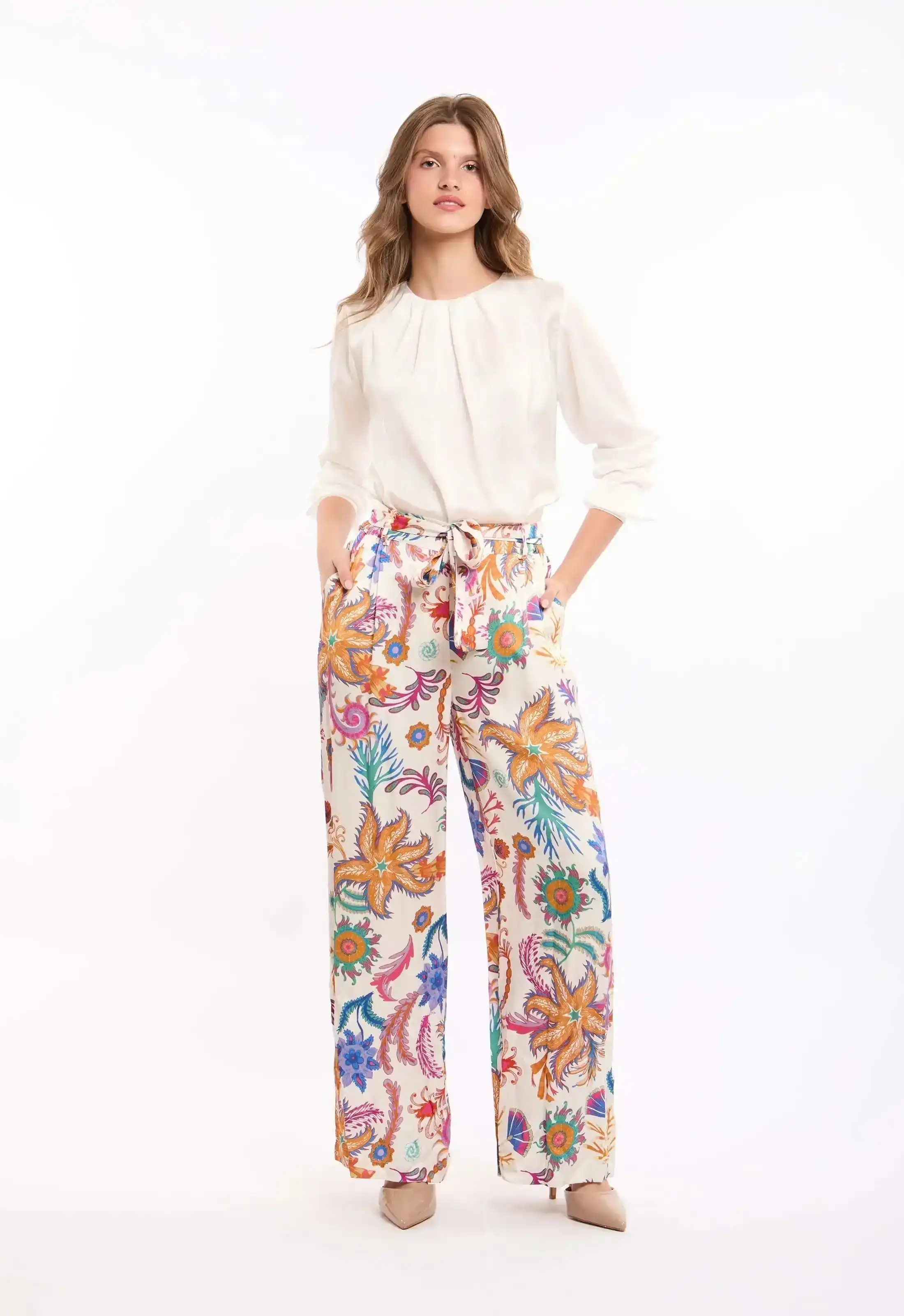 Vibrant Floral Wide-Leg Pants