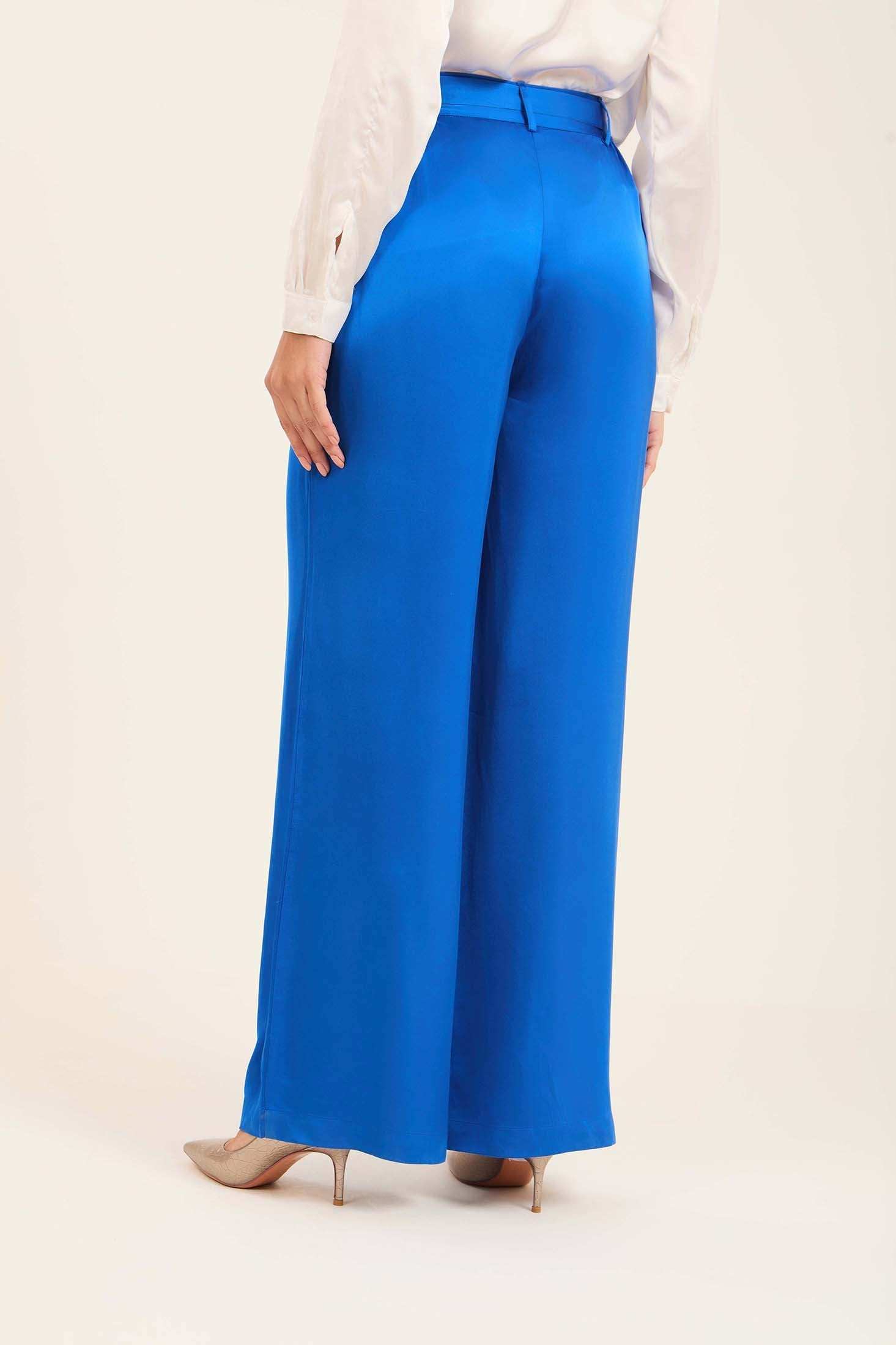 Satin Wide-Leg Pants with Waist Tie - Image 11