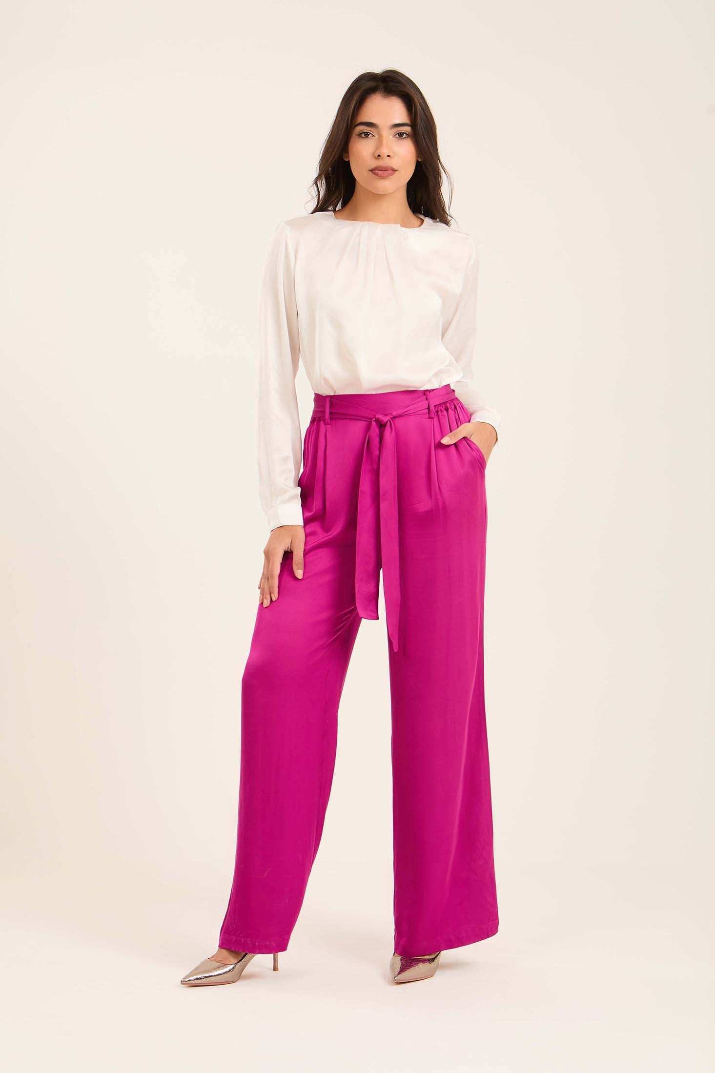 Satin Wide-Leg Pants with Waist Tie - Image 5