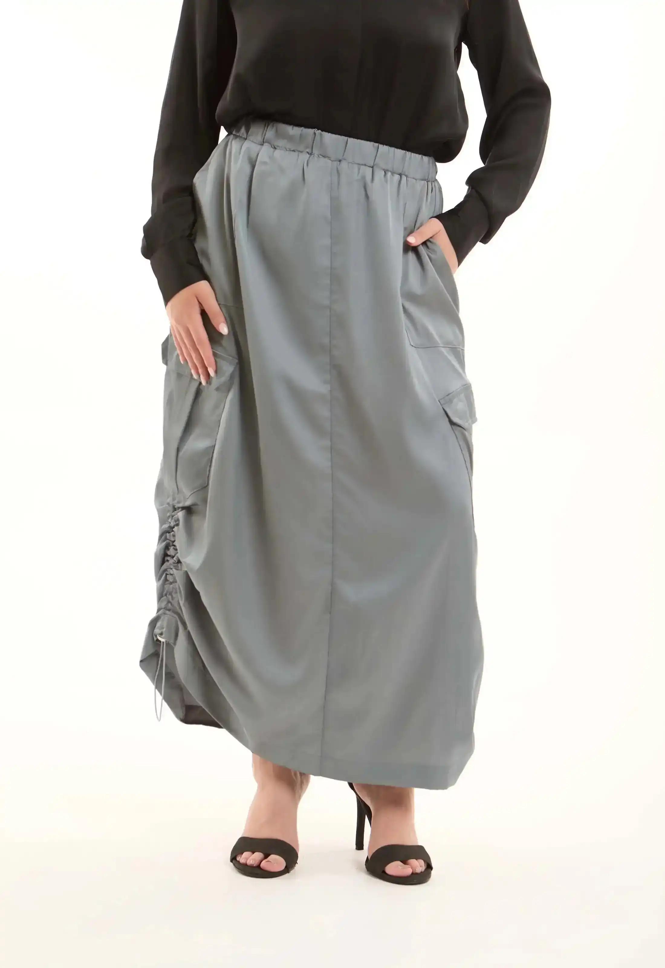 Elastic Waist Cargo Skirt with Drawstring - Image 3