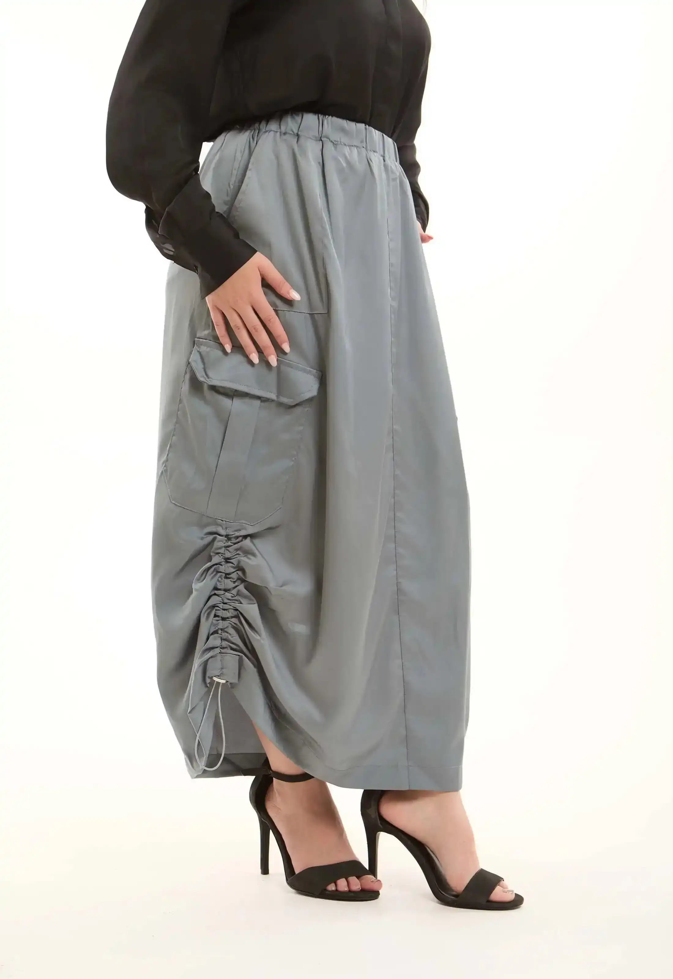 Elastic Waist Cargo Skirt with Drawstring - Image 4