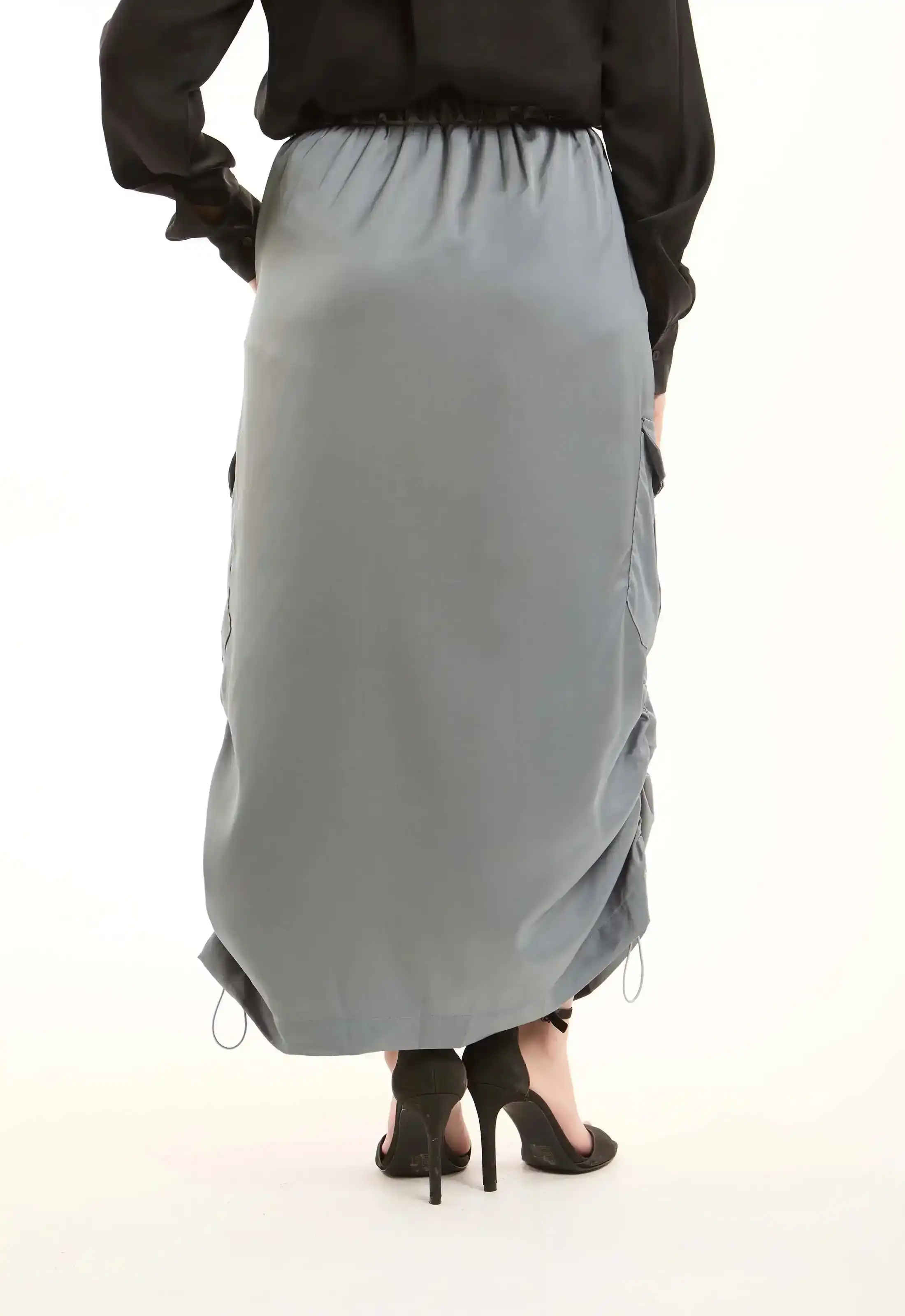 Elastic Waist Cargo Skirt with Drawstring - Image 5