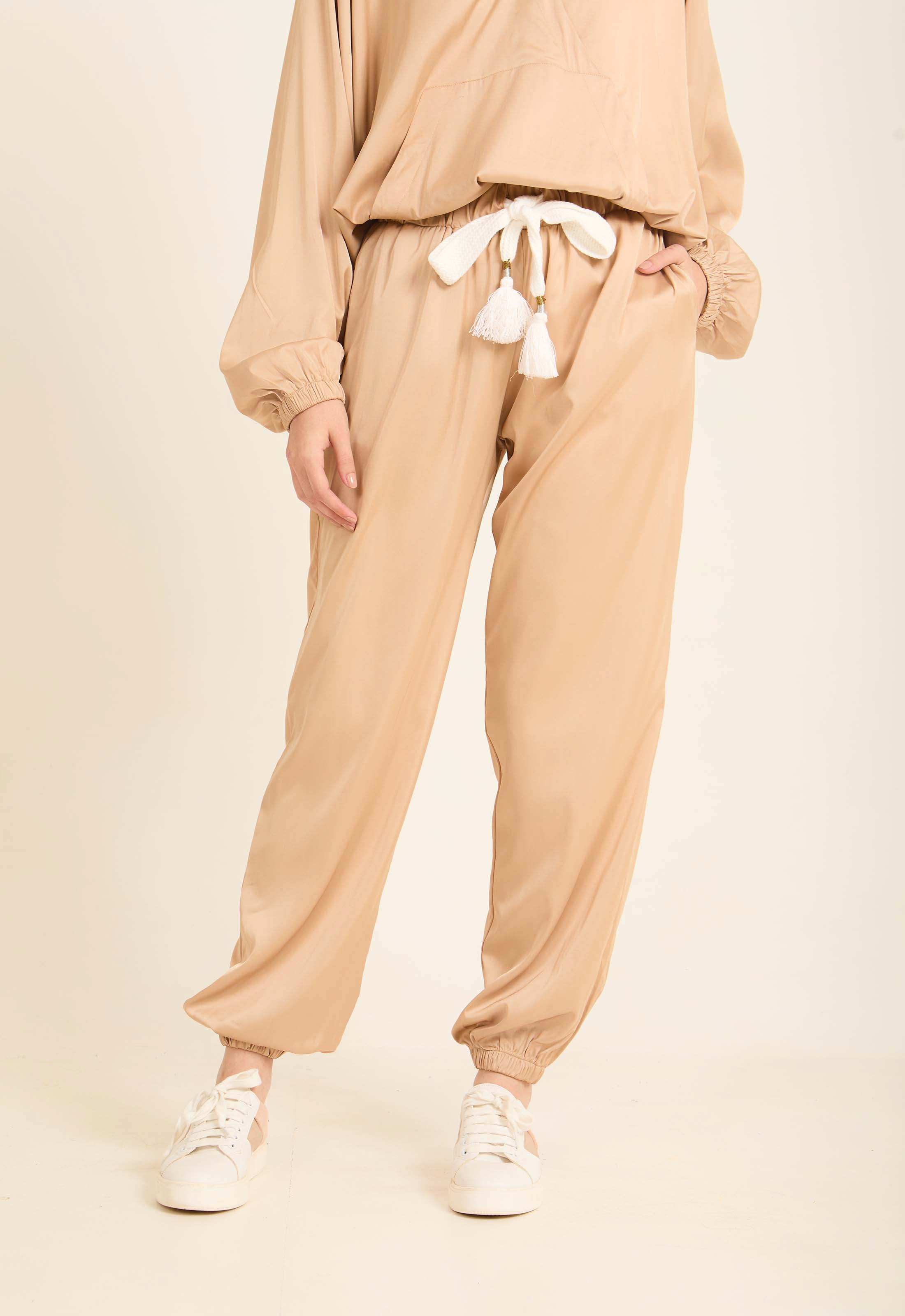 Elastic Waist with Drawstring Solid Sweatpants - Image 2