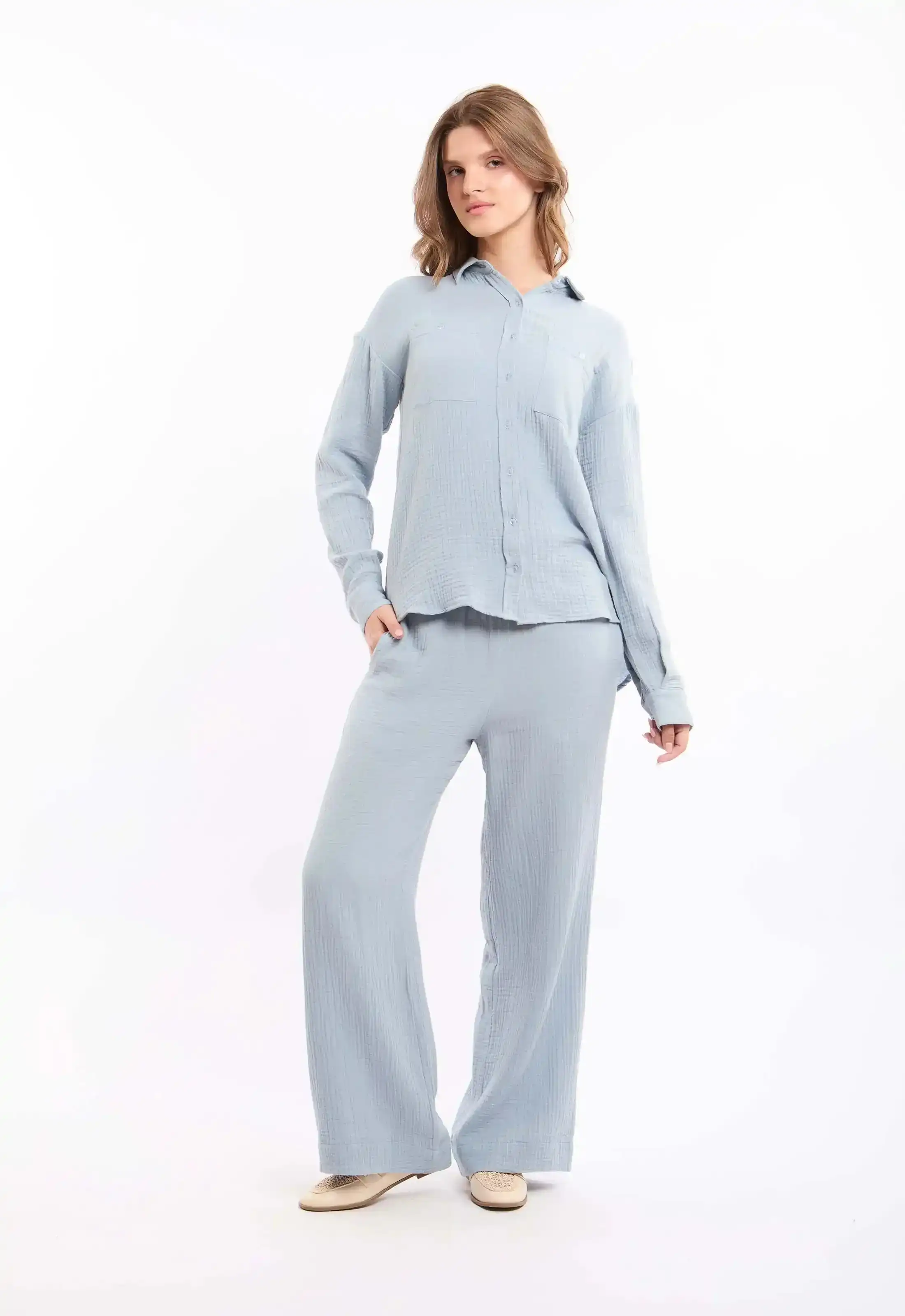 Textured Wide-Leg Pants