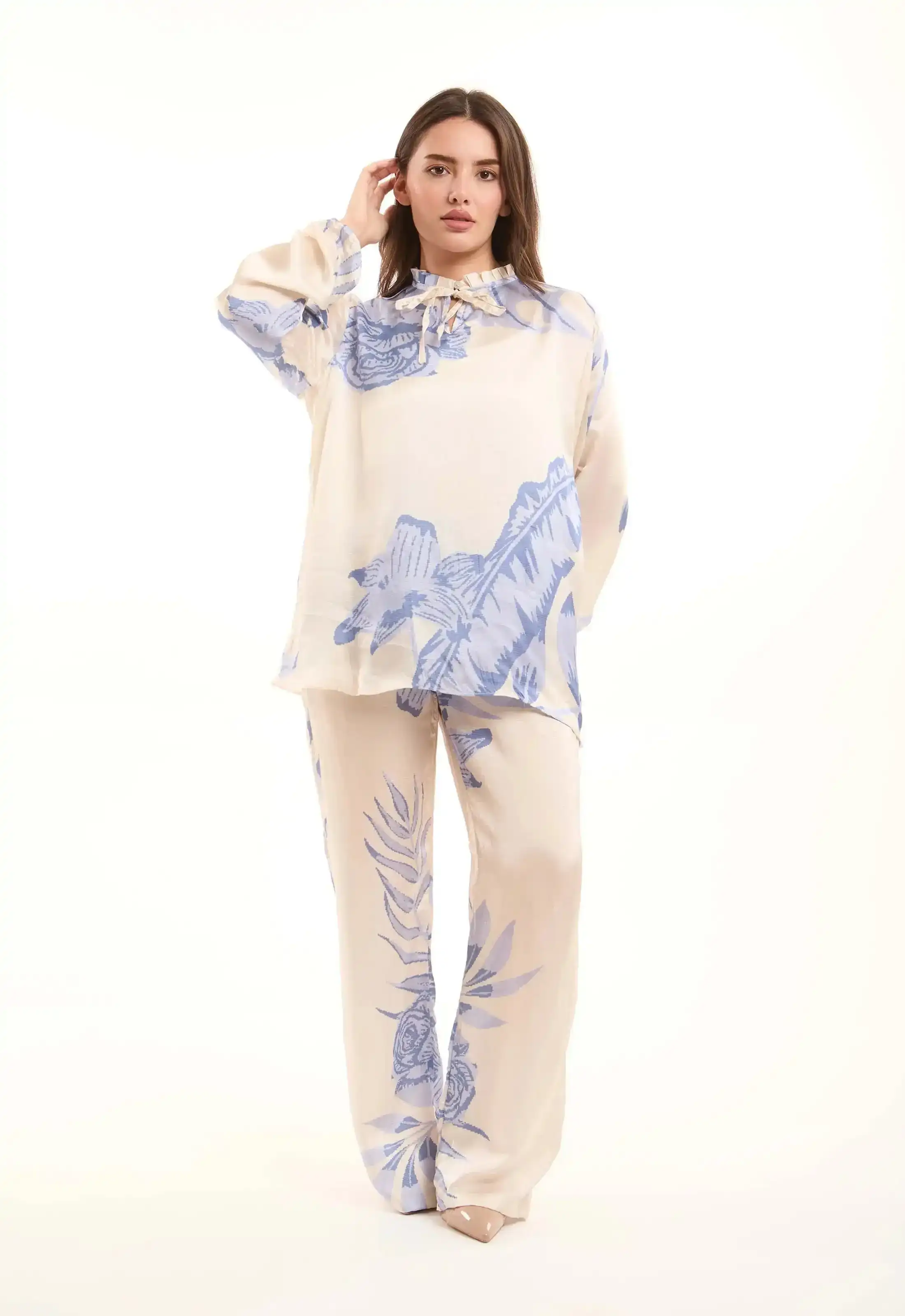 Relaxed Floral Straight-Leg Pants