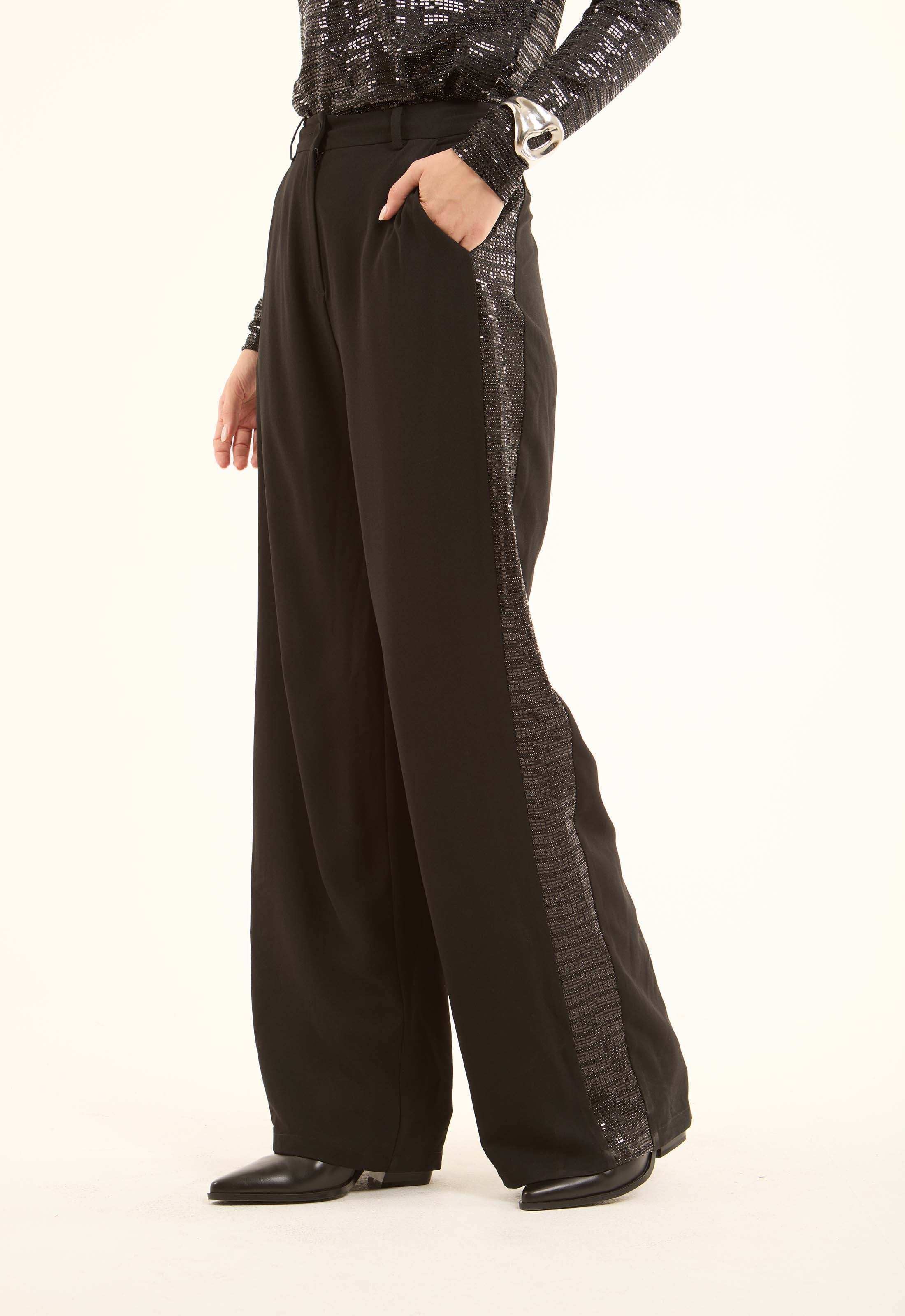Polyester Wide-Leg Pants with Sequined Side Detail - Image 2