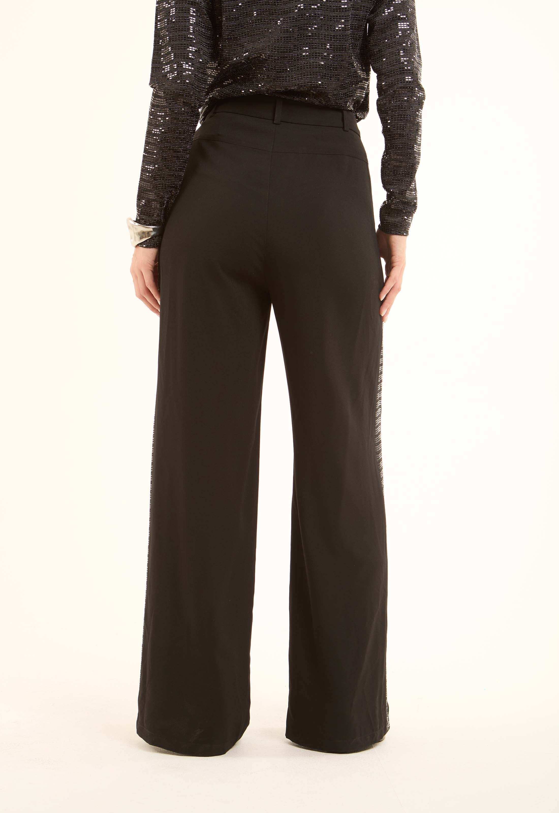 Polyester Wide-Leg Pants with Sequined Side Detail - Image 4