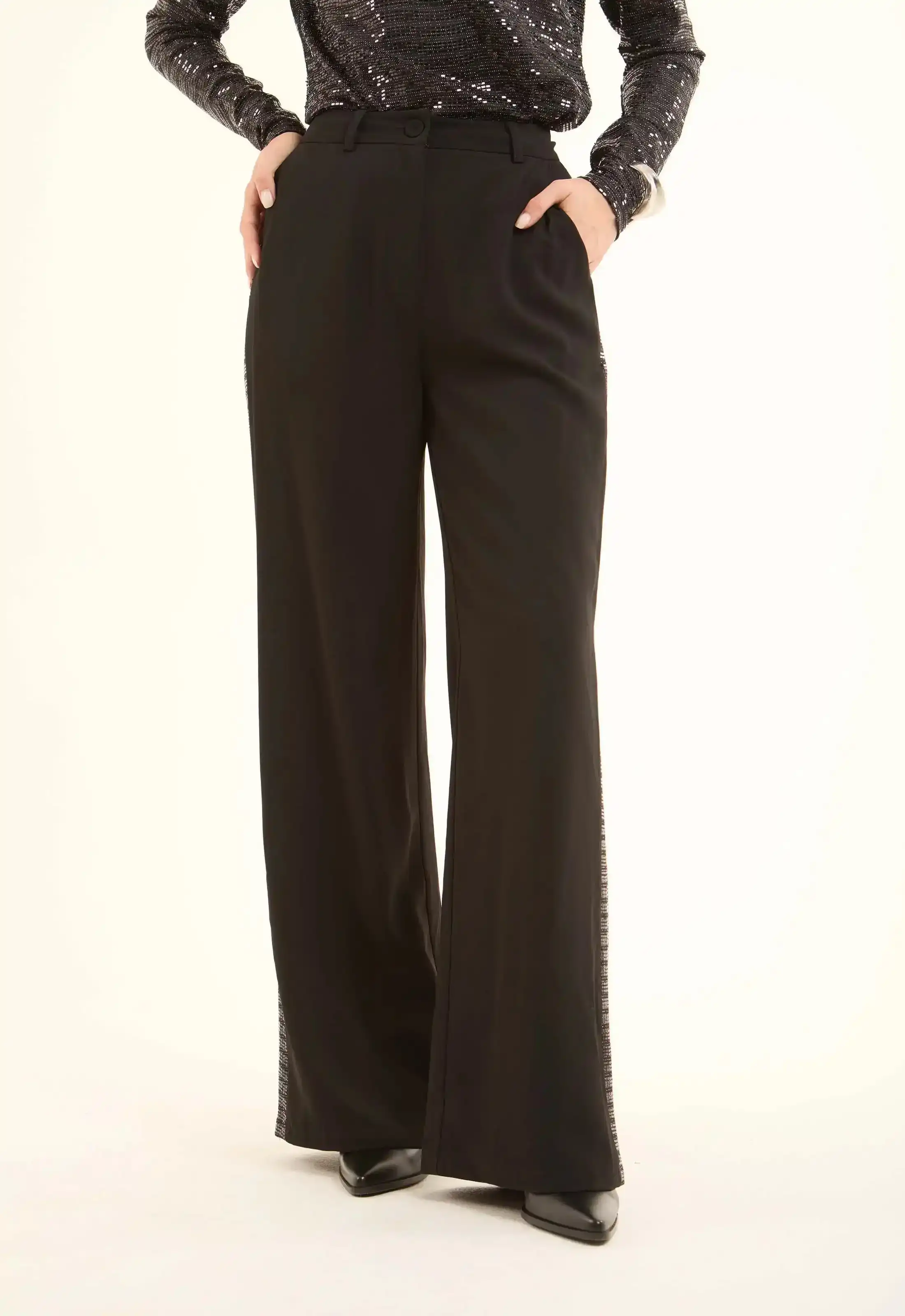 Polyester Wide-Leg Pants with Sequined Side Detail - Image 5