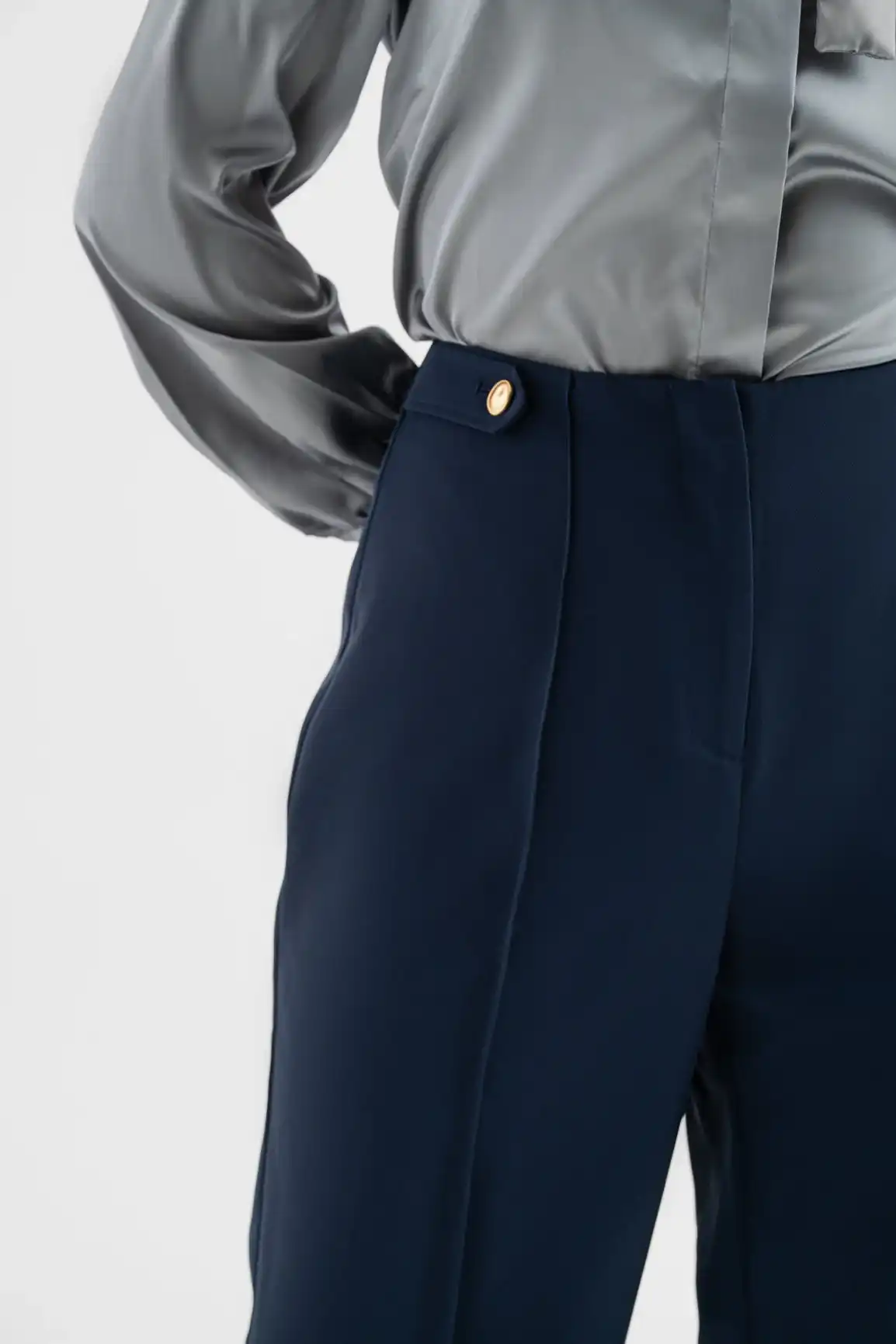 Navy High-Waisted Wide-Leg Trousers - Image 2