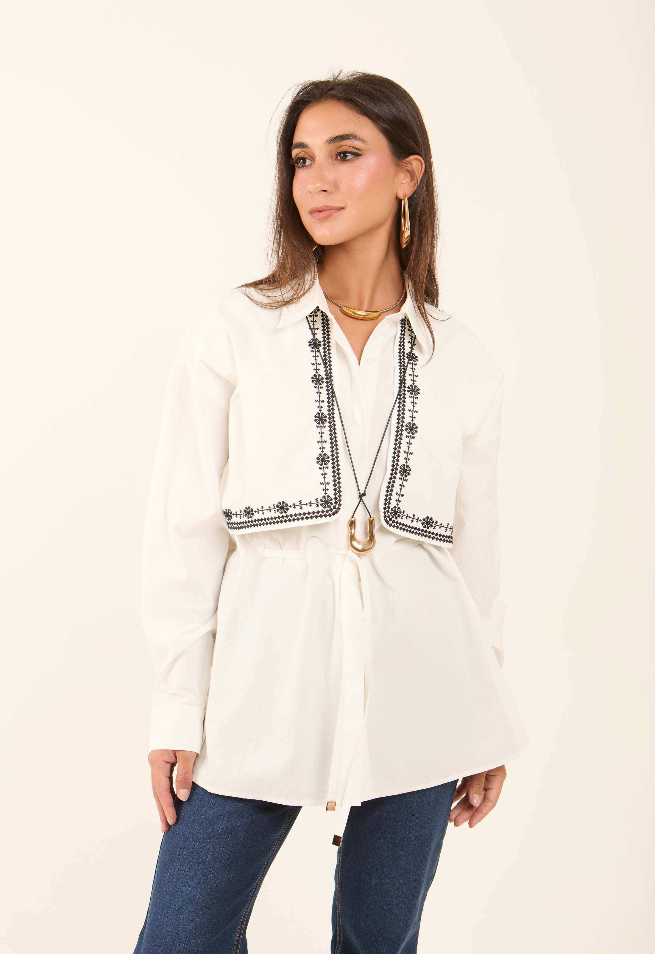 Classic Collar Soft Embroidered Blouse - Image 2