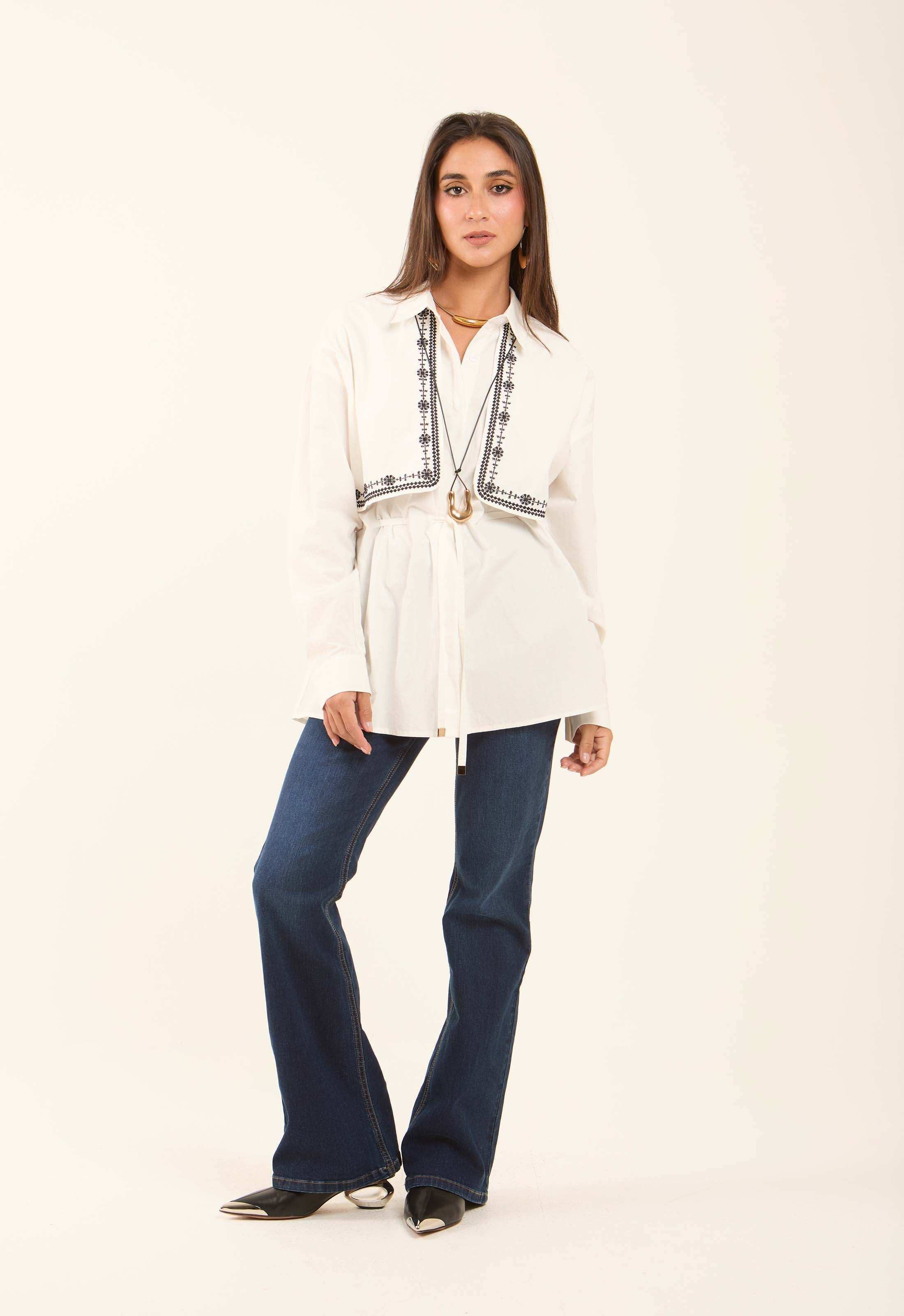 Classic Collar Soft Embroidered Blouse - Image 3