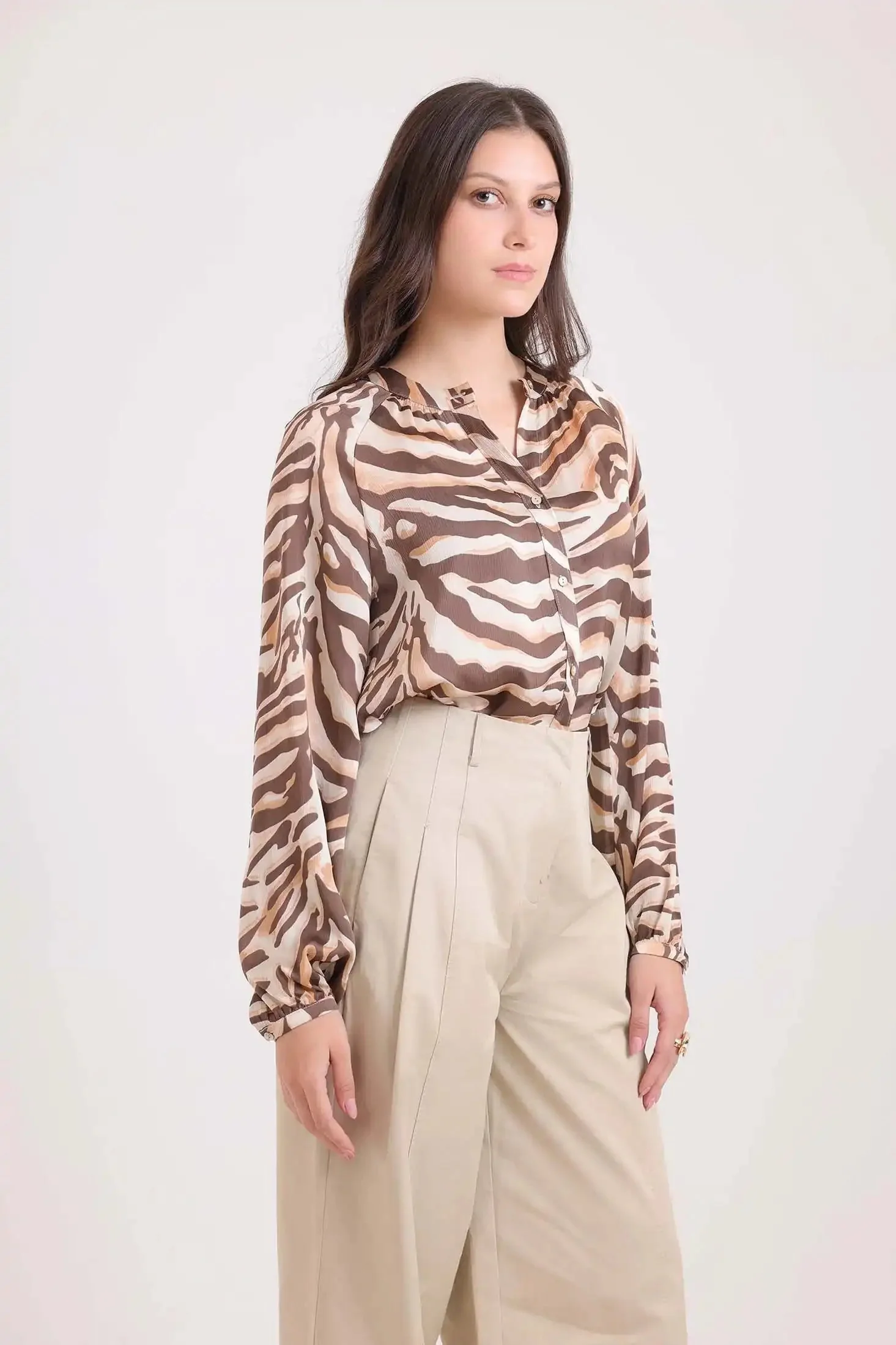 Long Sleeves Bi-Tone Zebra Shirt - Image 2