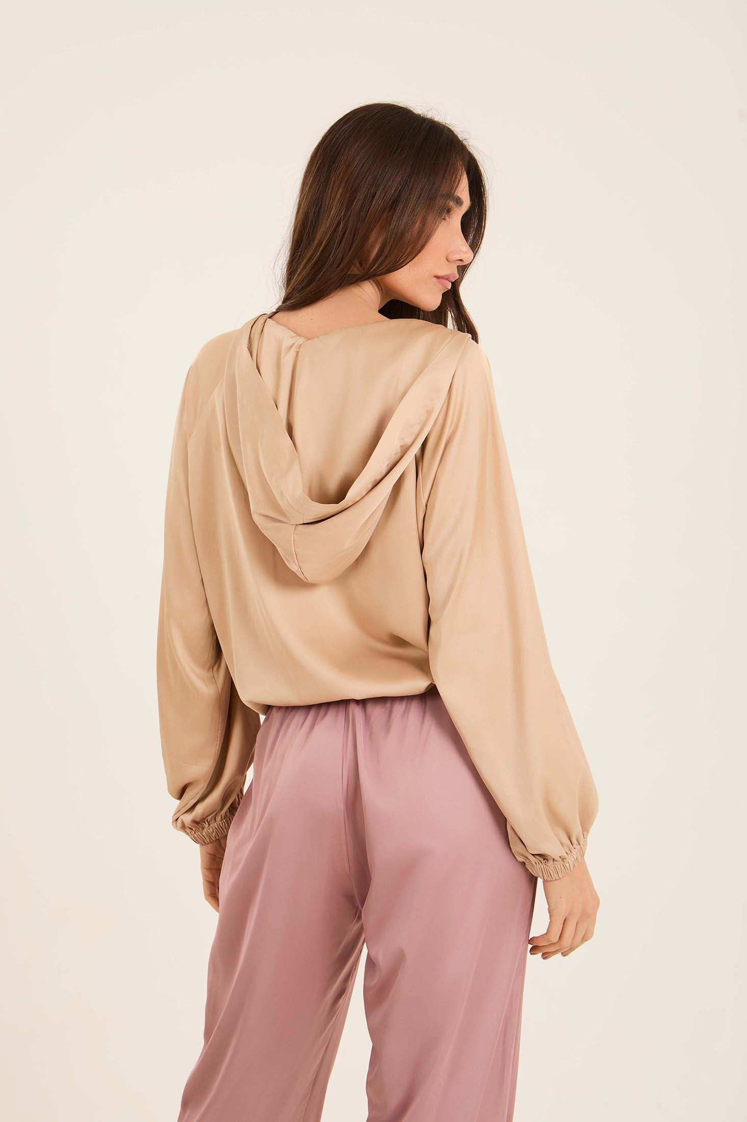 Deep V-Neck Sweatshirt with Drawstring Trim - Image 3